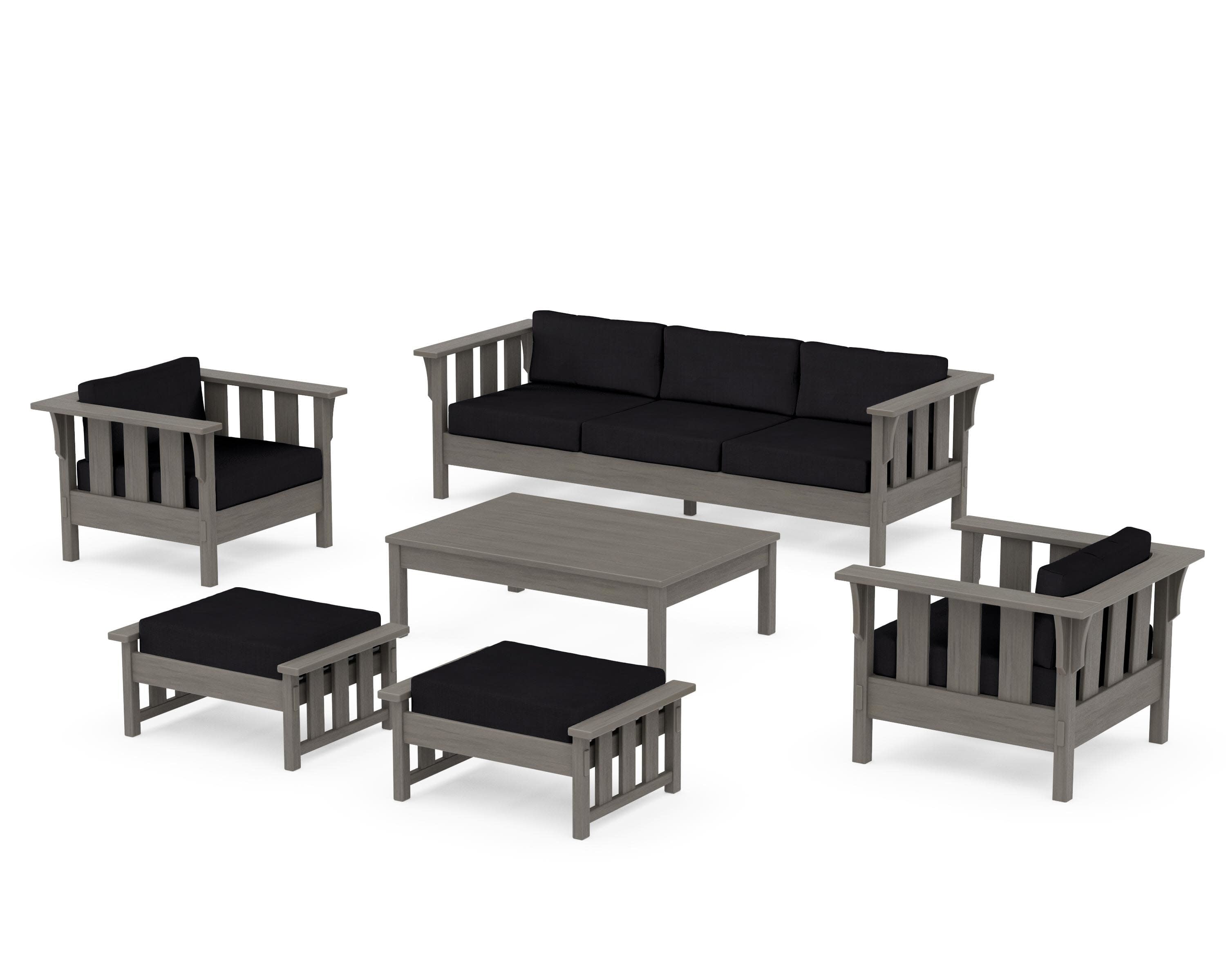 Acadia 6-Piece Lounge Sofa Set in Driftwood / Midnight Linen