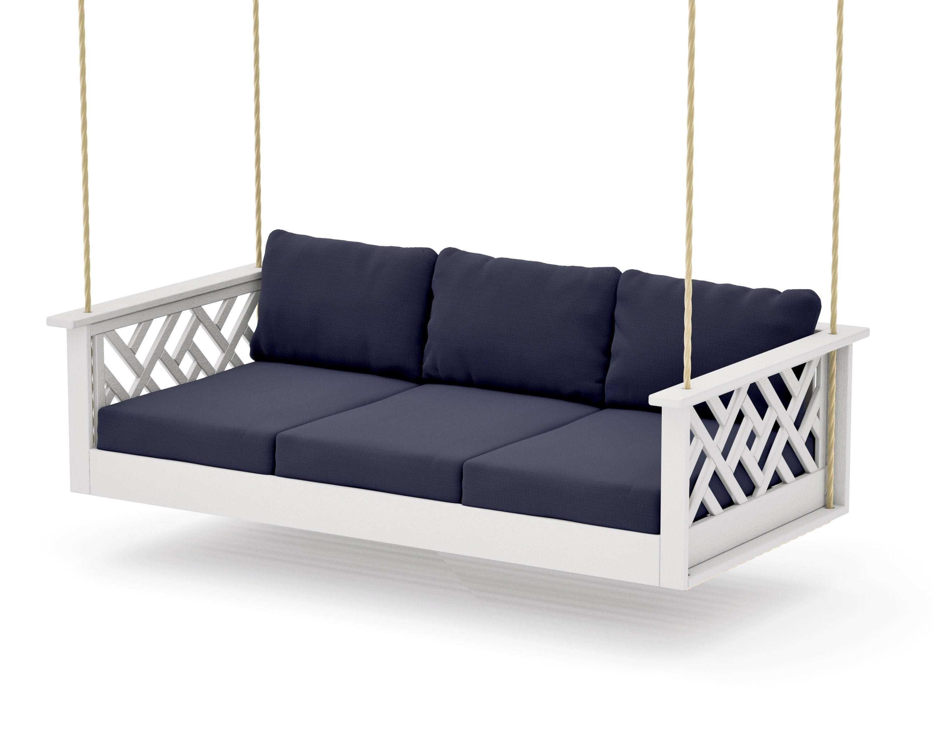 Chippendale Daybed Swing in Vintage White / Navy Linen