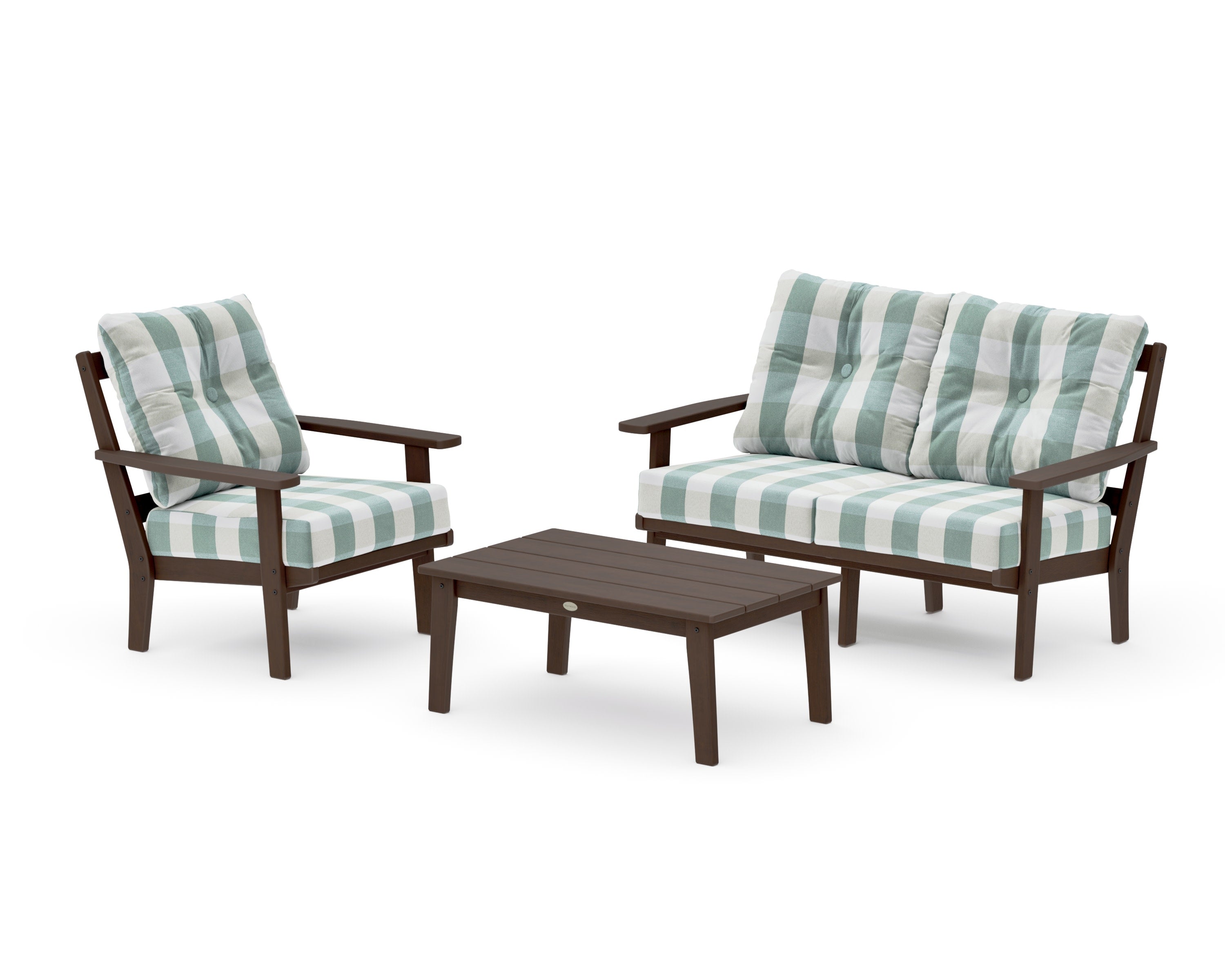 Oxford 3-Piece Deep Seating Set with Loveseat in Kona / Buffalo Plaid Glacier Spa