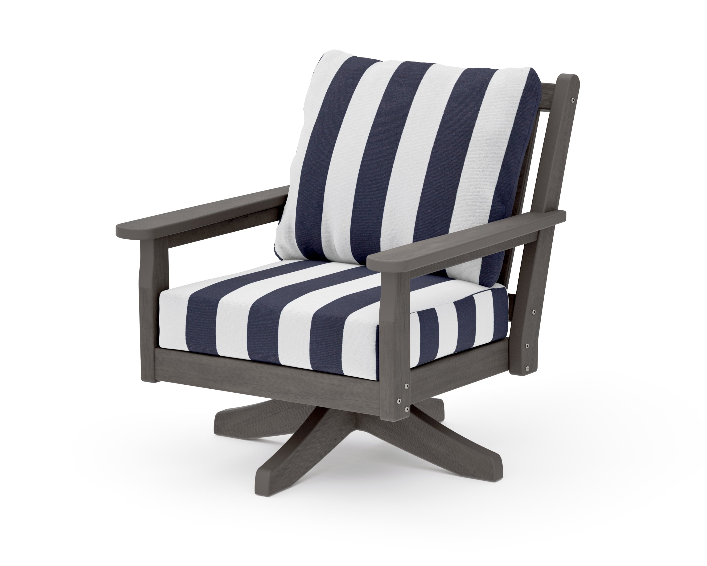Chippendale Deep Seating Swivel Chair in Driftwood / Cabana Stripe Navy