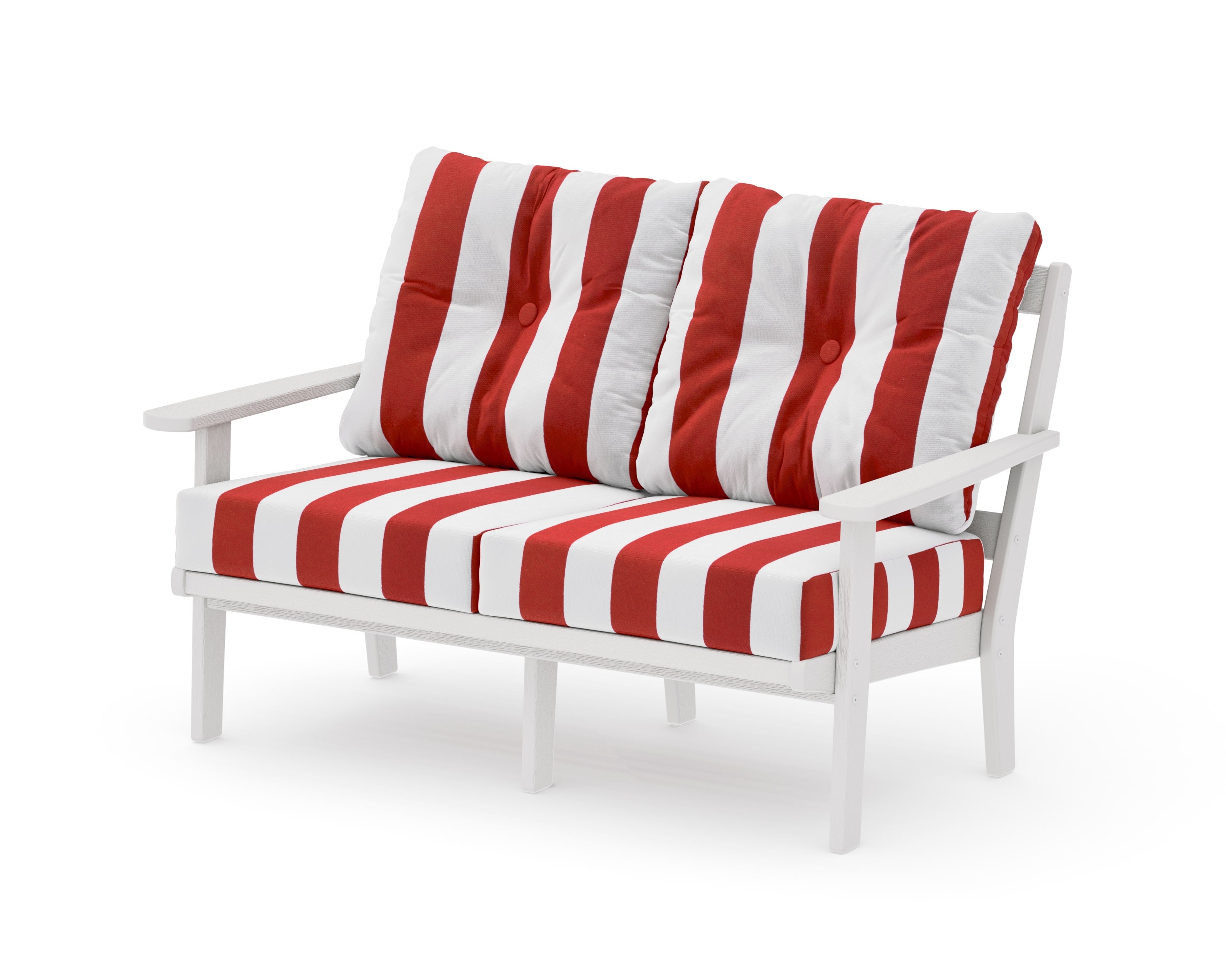 Mission Deep SeatingLoveseat in Vintage White / Cabana Stripe Crimson