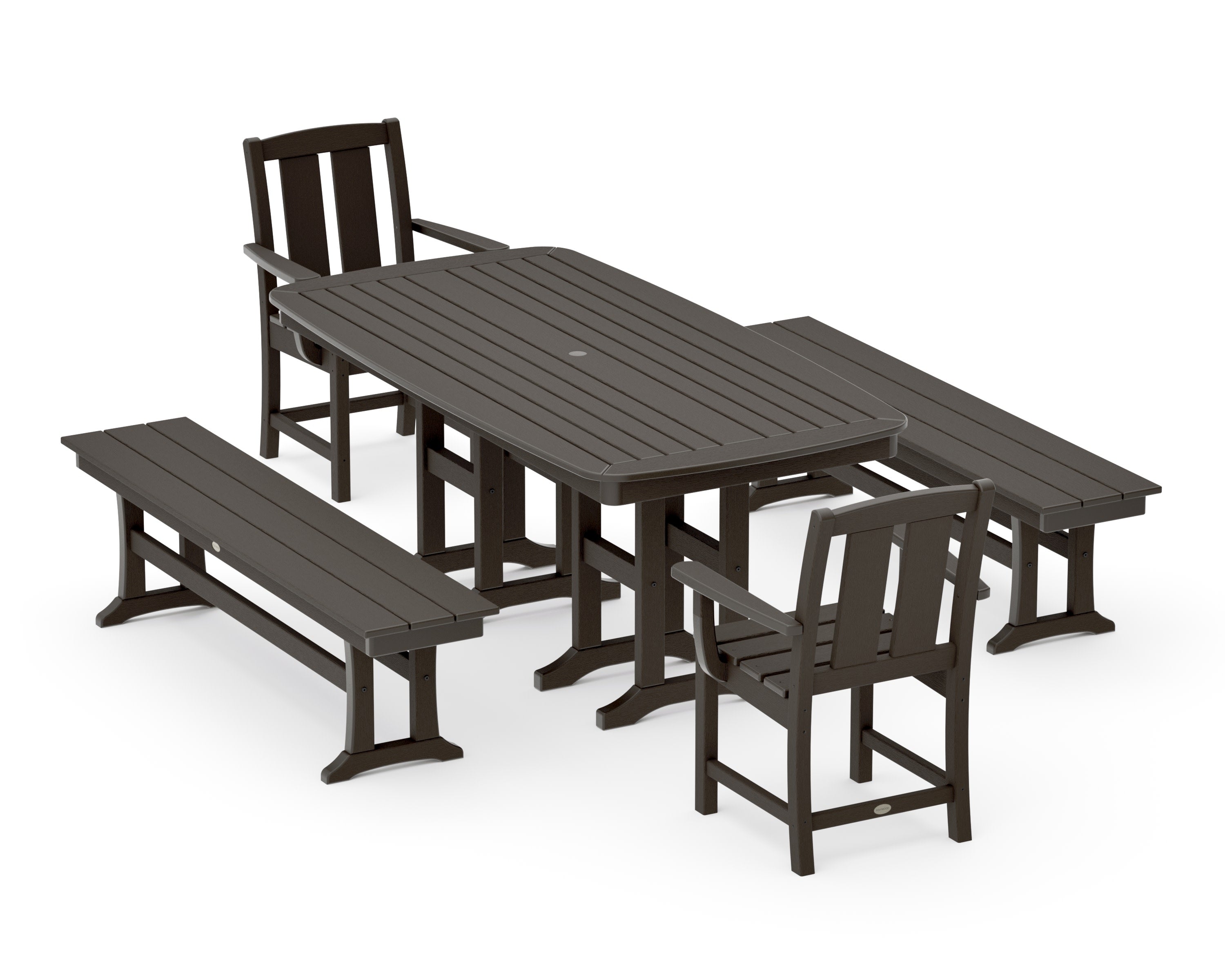 Mission 5-Piece Dining Set with Benches in Vintage Coffee