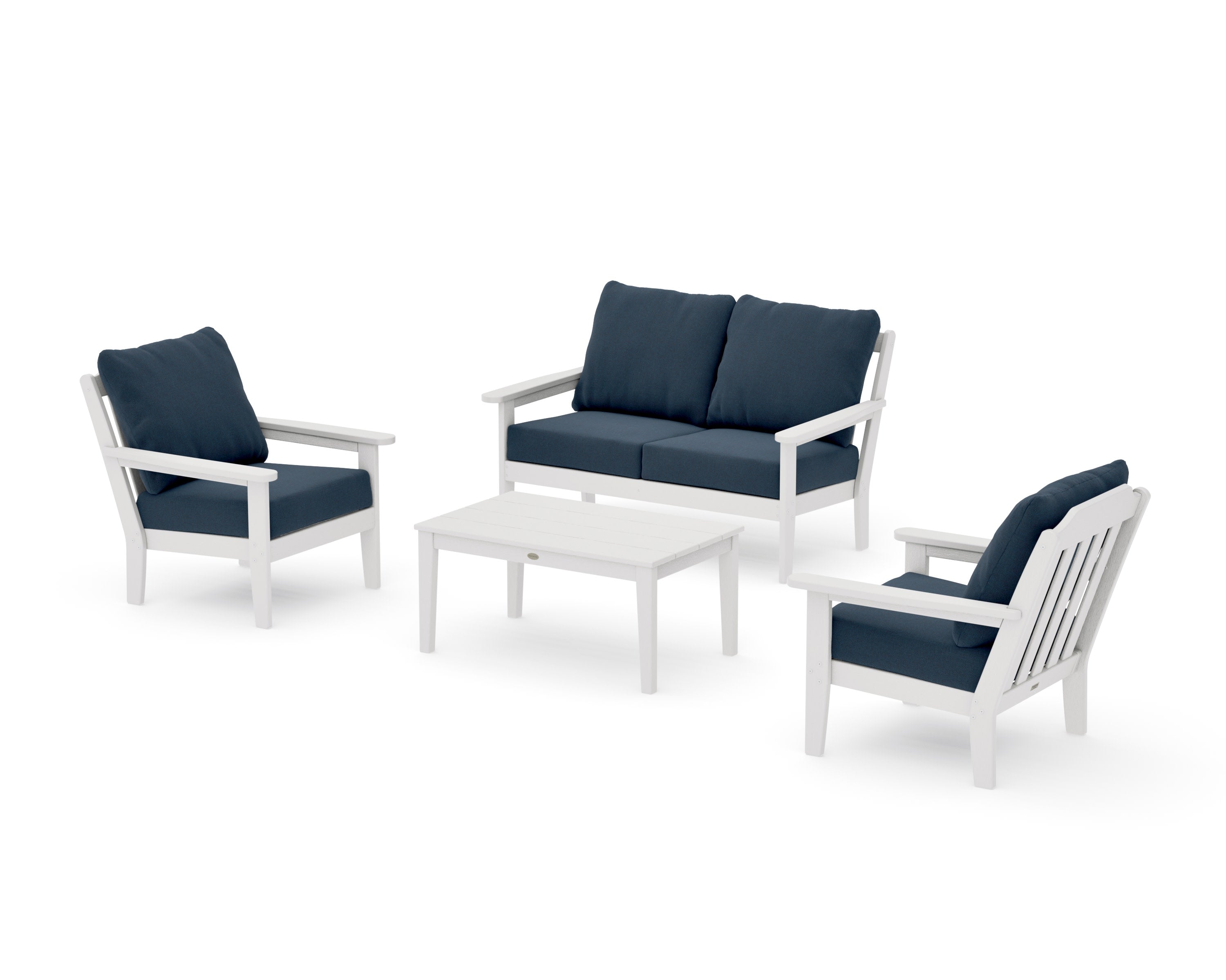 Cottage 4-Piece Deep Seating Set with Loveseat in Vintage White / Marine Indigo