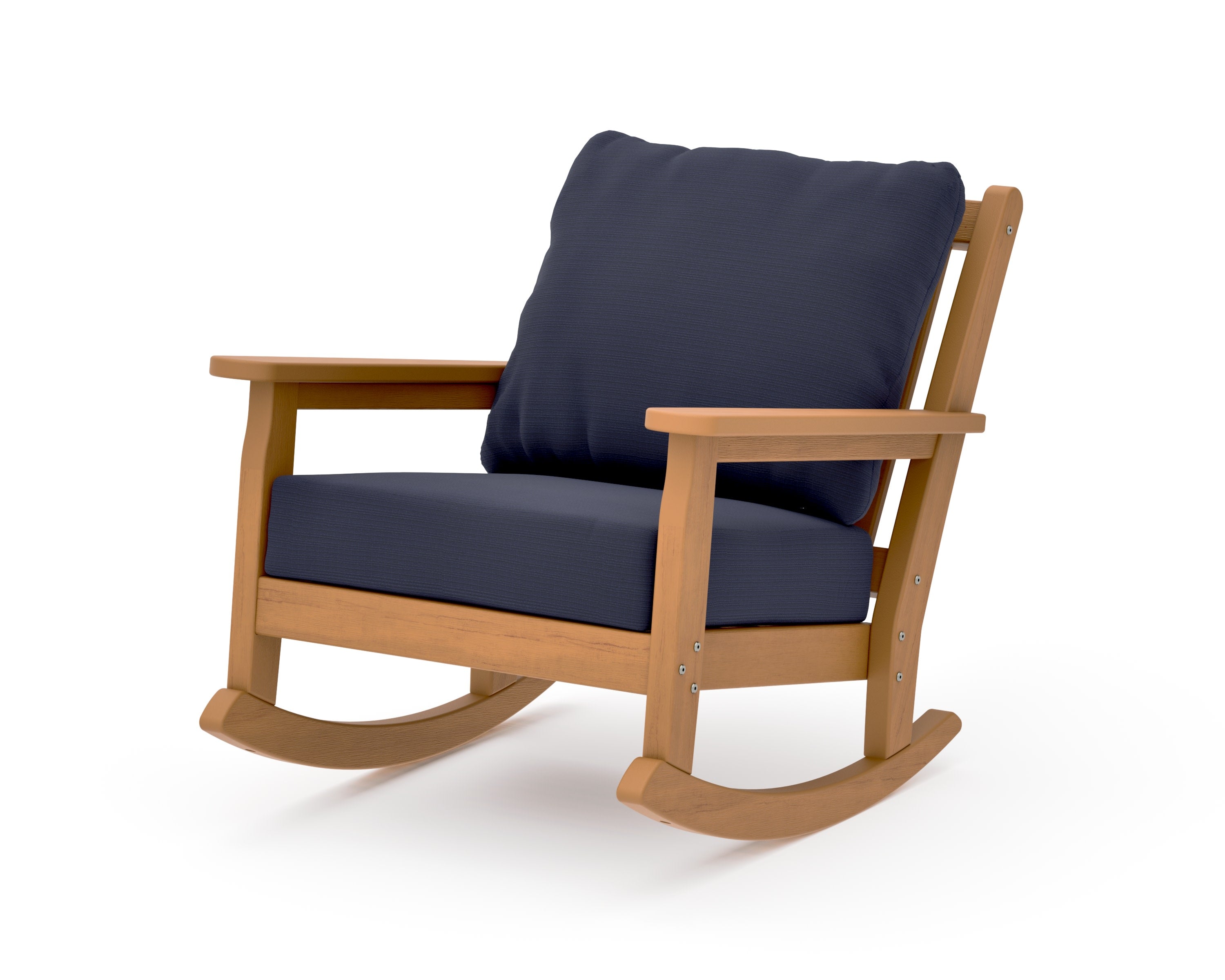 Chippendale Deep Seating Rocking Chair in Natural / Navy Linen