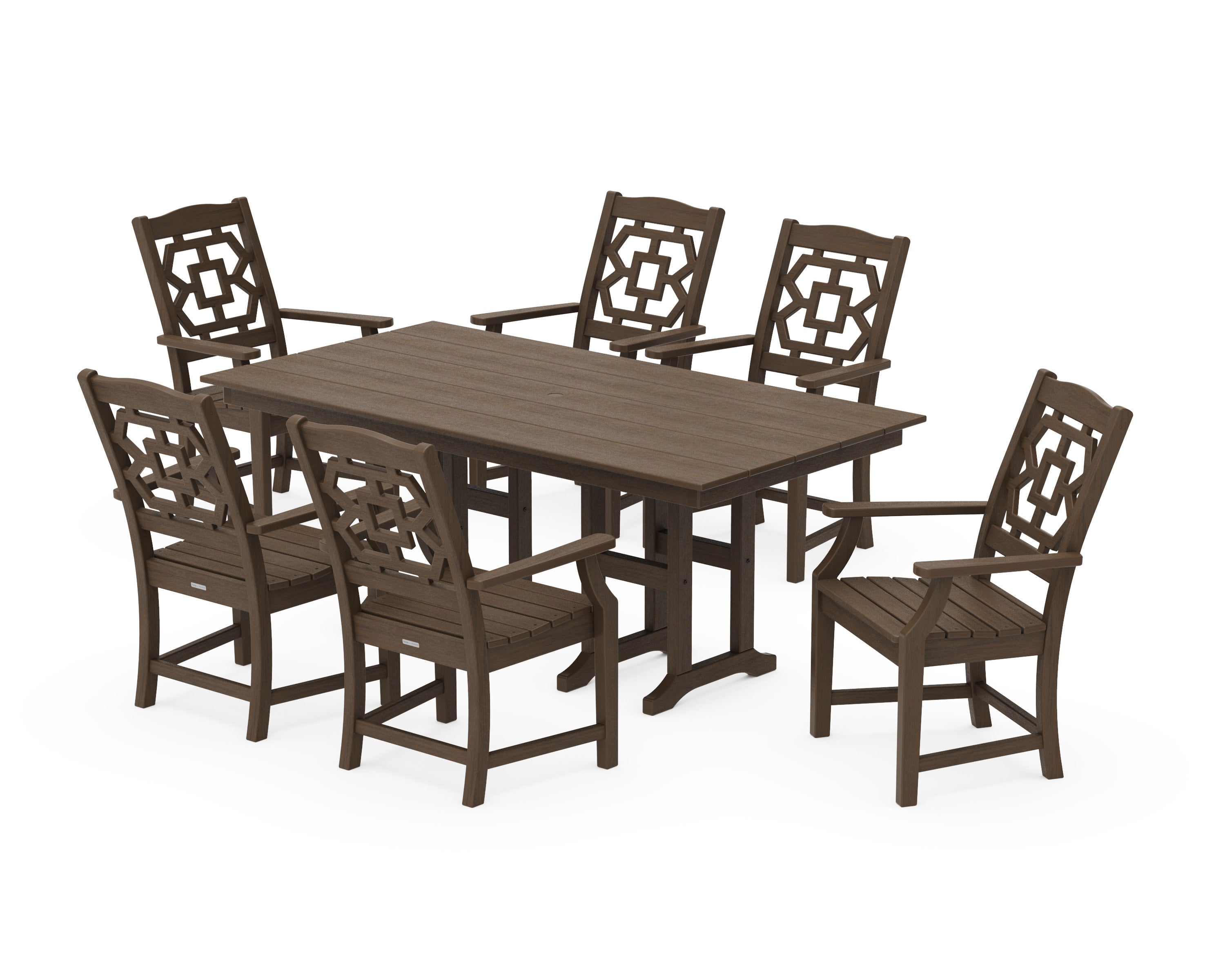 Chinoiserie Arm Chair 7-Piece Farmhouse Dining Set in Kona