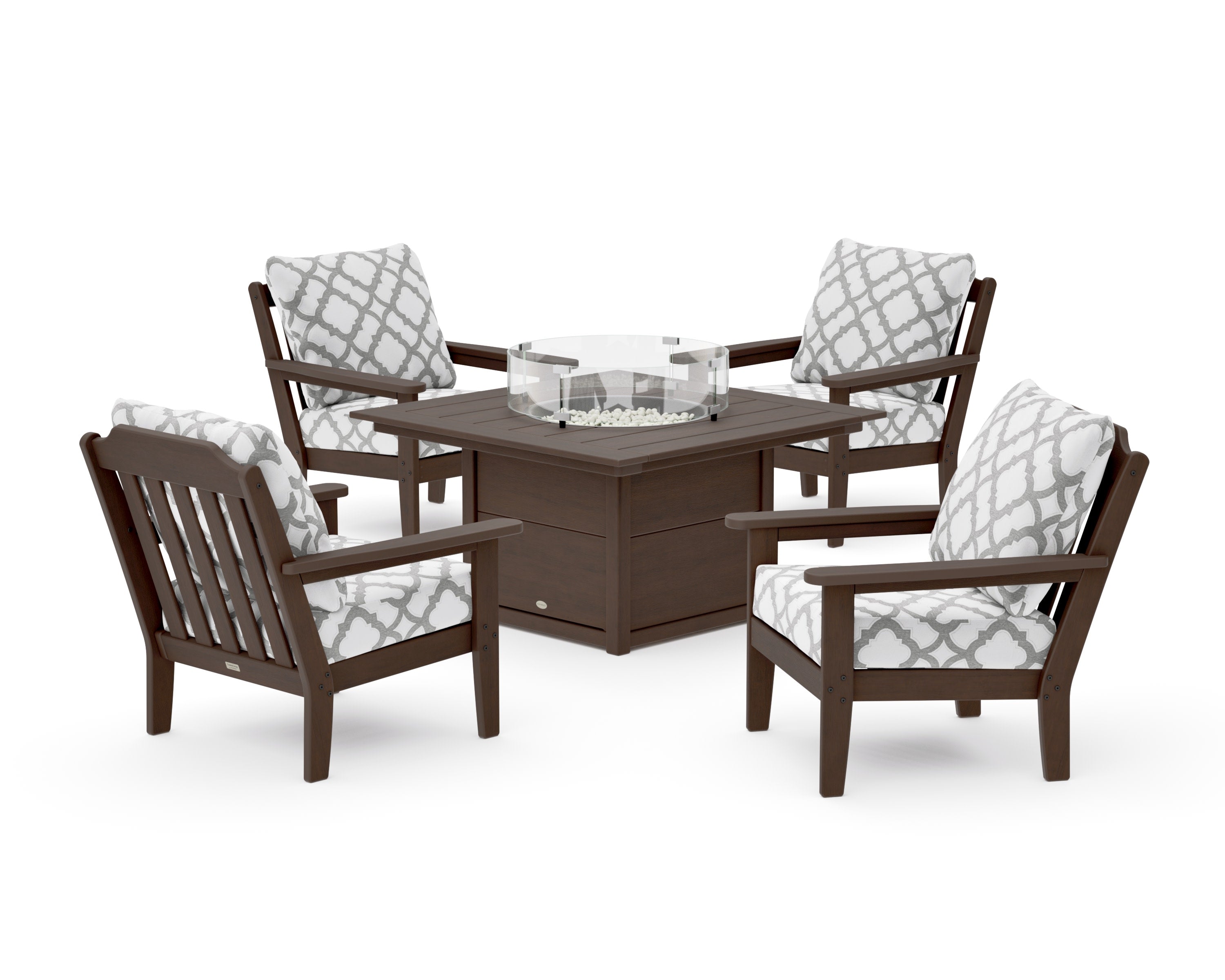 Cottage 5-Piece Deep Seating Set with Fire Pit Table in Kona / Trellis Grey Mist
