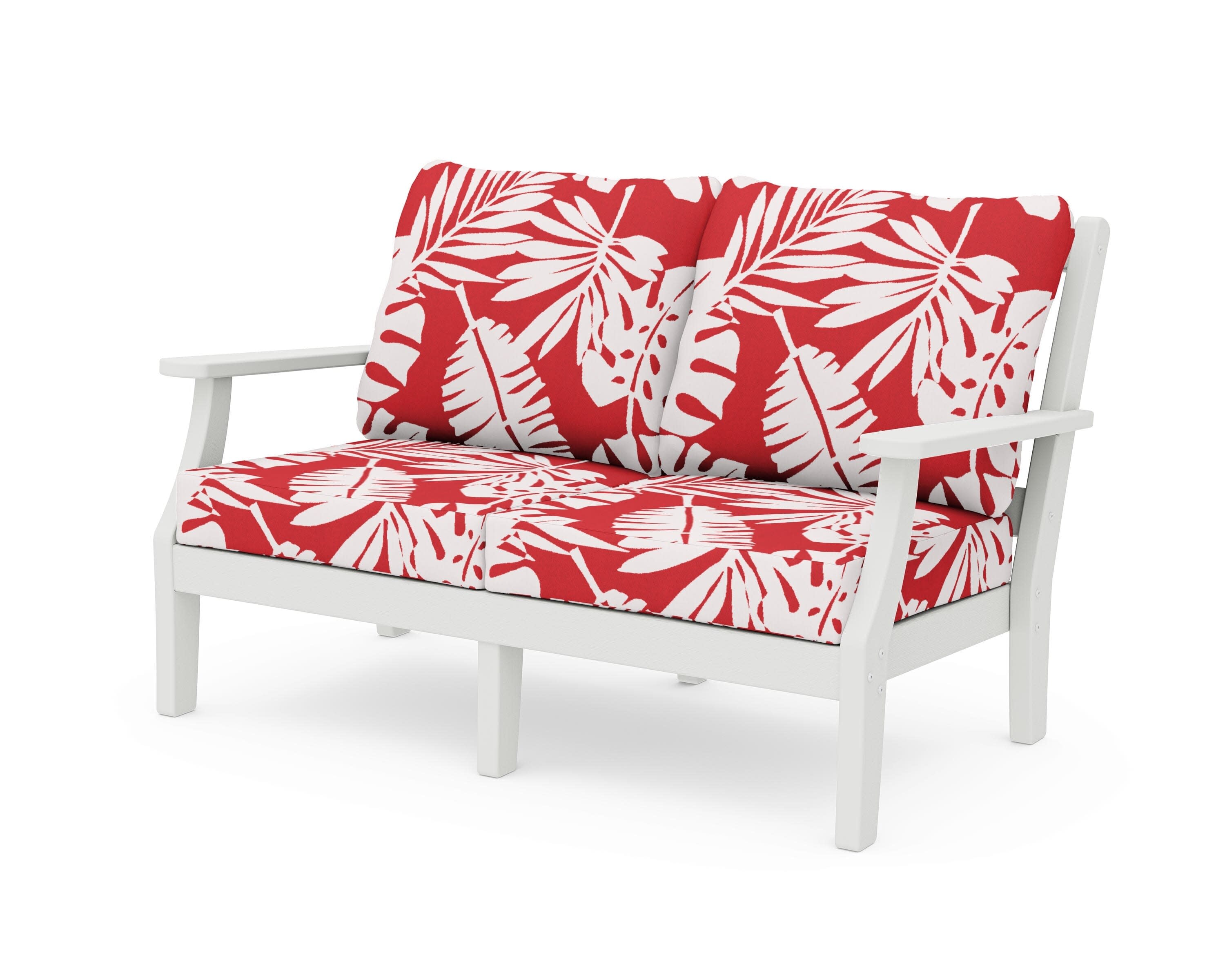 Chinoiserie Deep Seating Loveseat in Vintage White / Leaf Crimson
