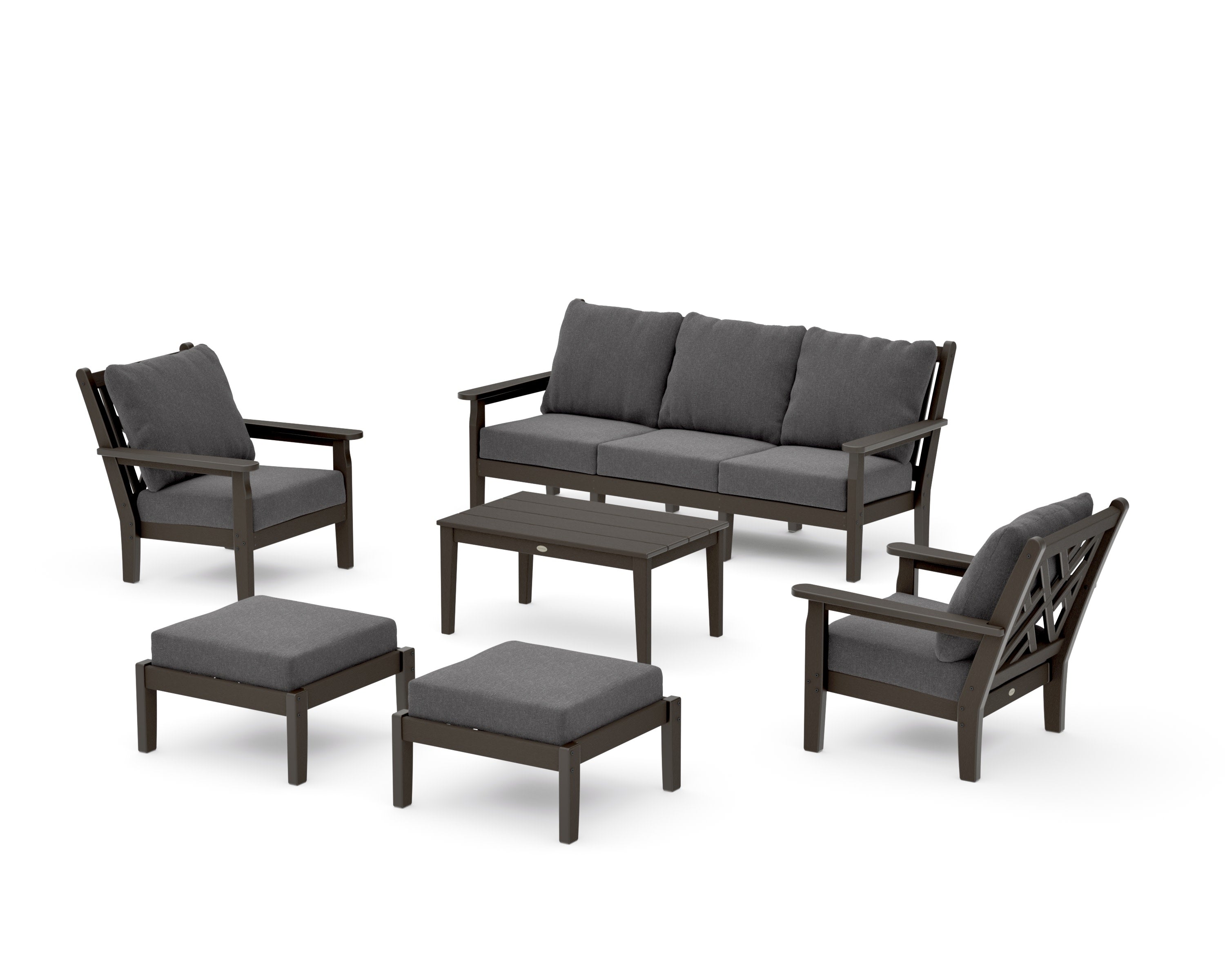 Chippendale 6-Piece Lounge Sofa Set in Vintage Coffee / Ash Charcoal