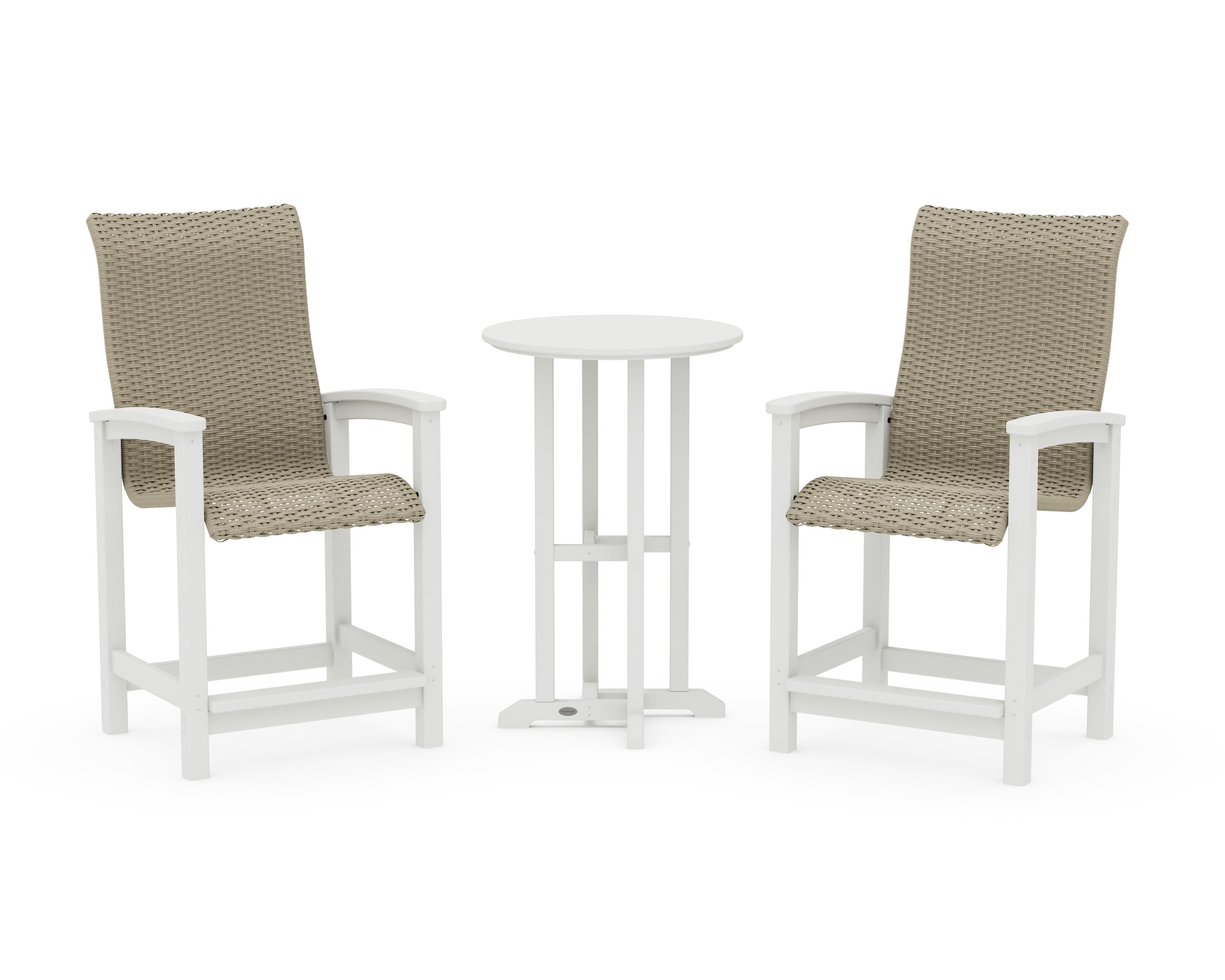Coastal Woven High-Back 3-Piece Farmhouse Counter Set in White / Dune Grass
