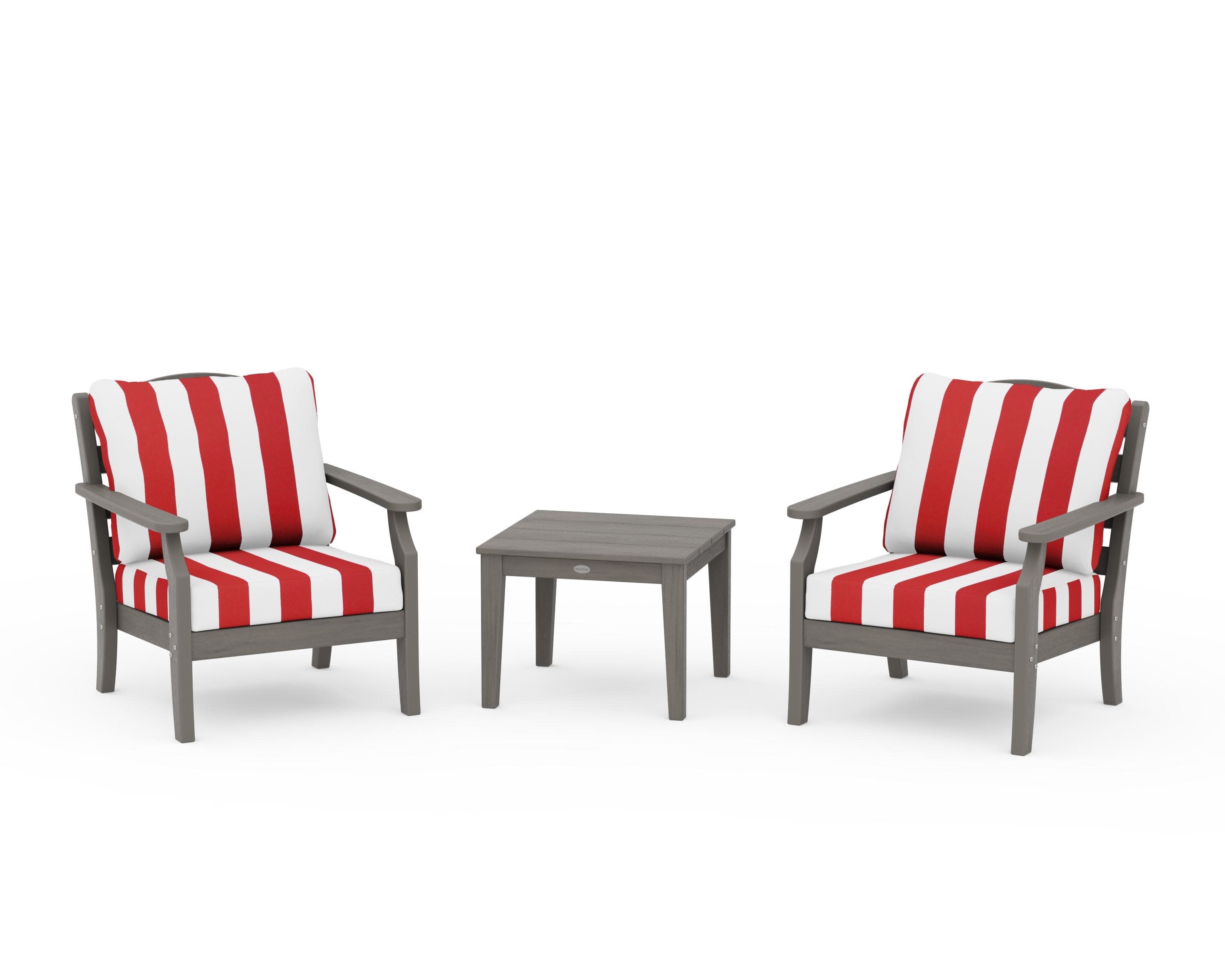 Savannah 3-Piece Deep Seating Set in Driftwood / Cabana Stripe Crimson