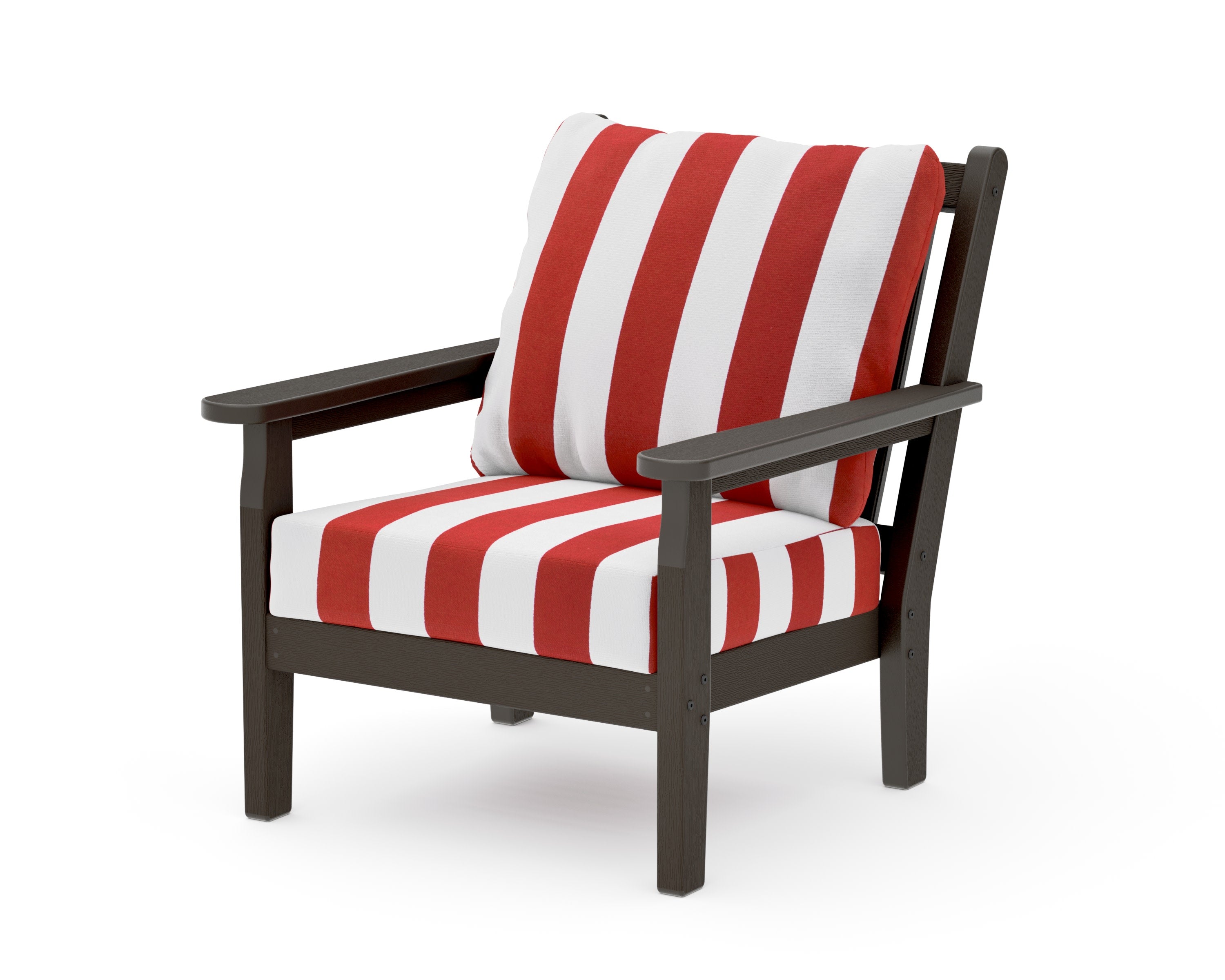 Chippendale Deep Seating Chair in Vintage Coffee / Cabana Stripe Crimson