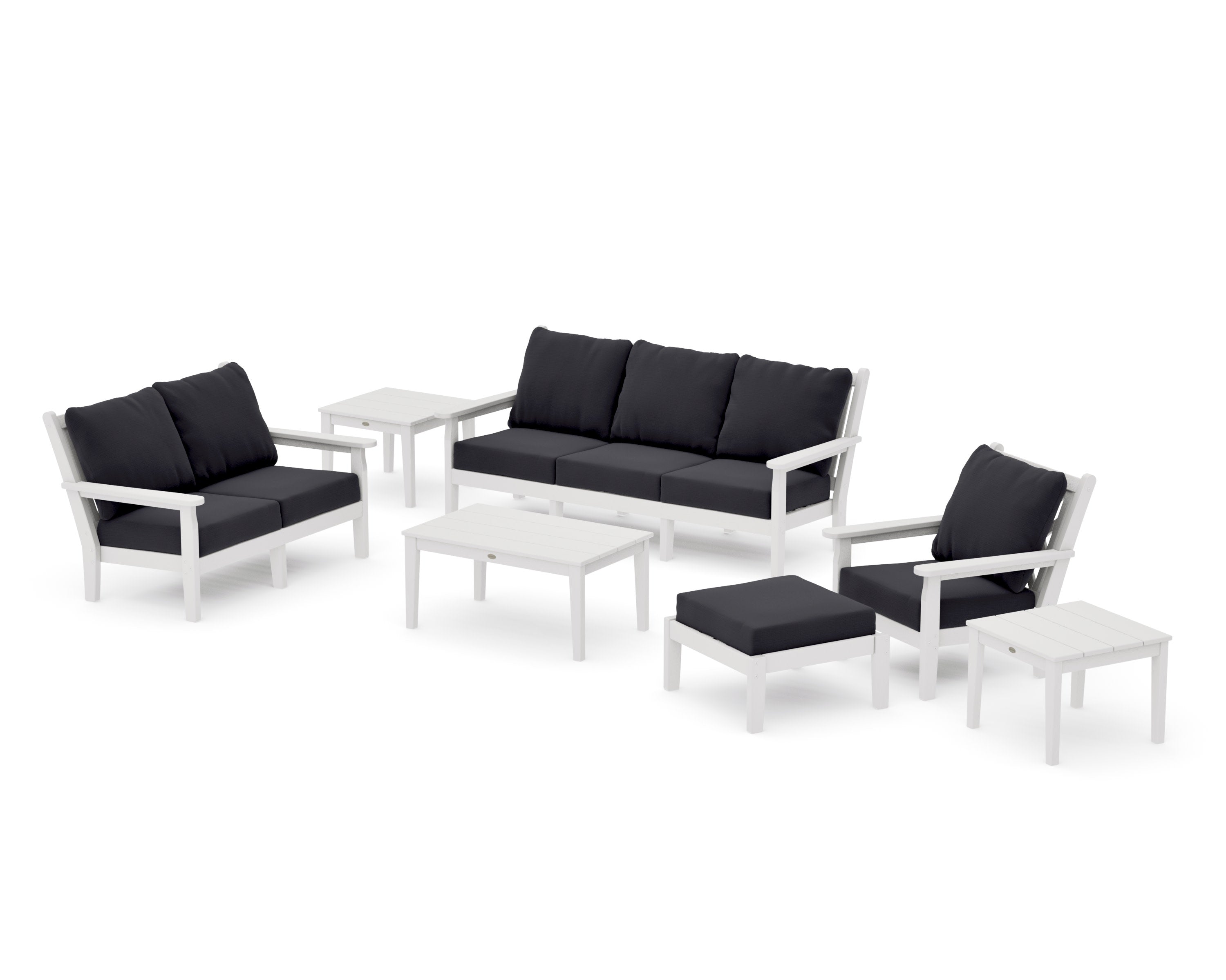 Chippendale 7-Piece Deep Seating Set in Vintage White / Midnight Linen
