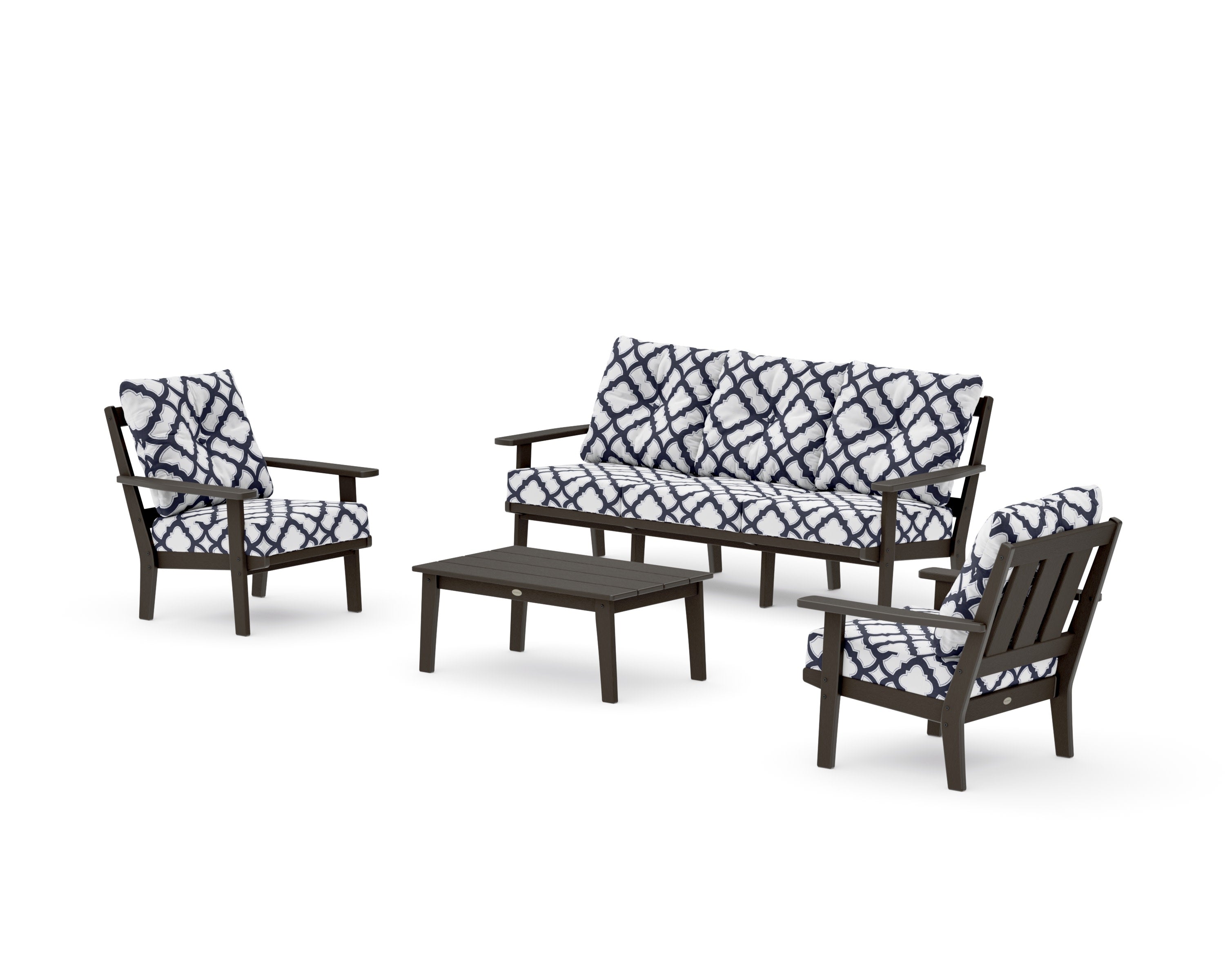 Oxford 4-Piece Deep Seating Set with Sofa in Vintage Coffee / Trellis Navy