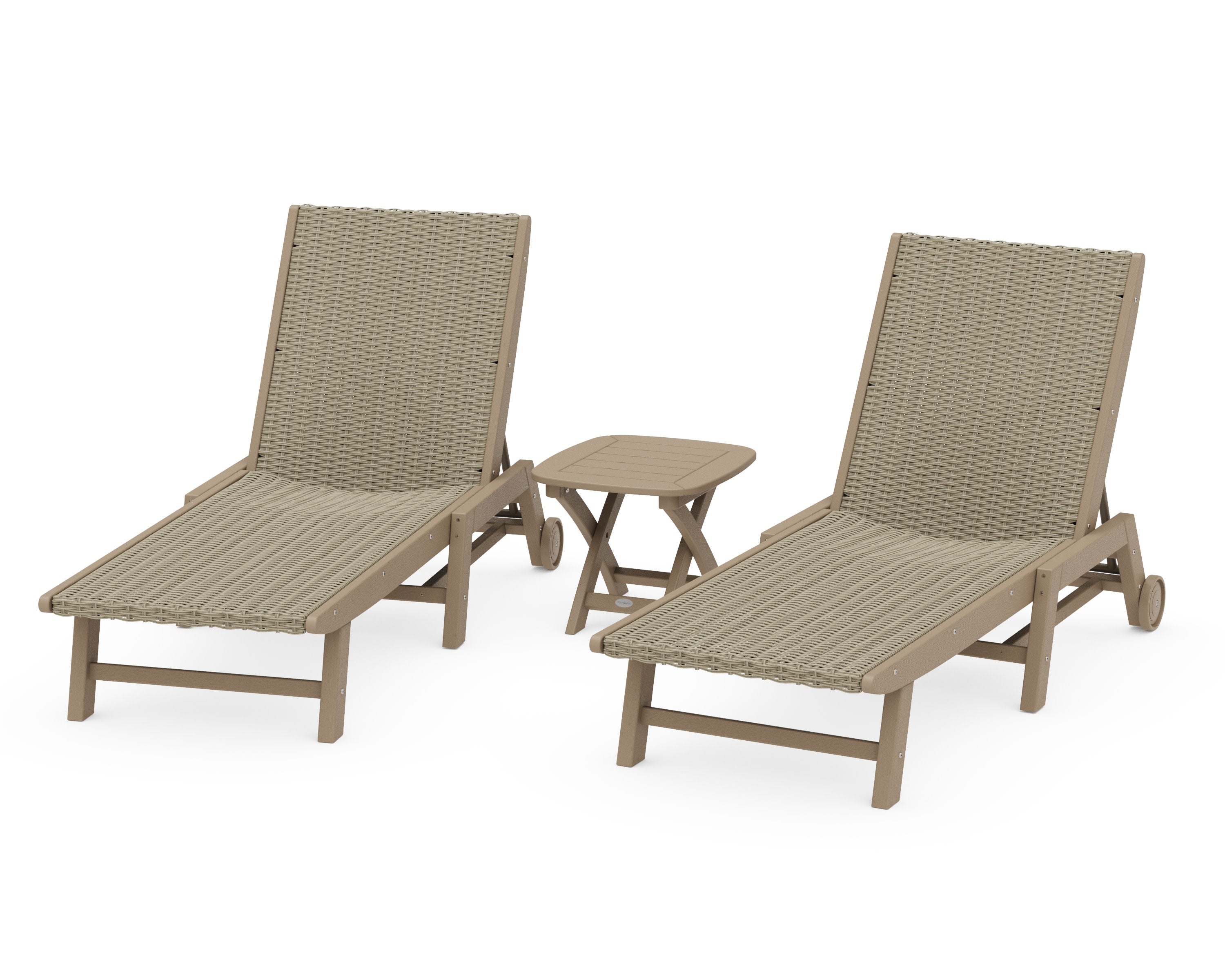 3 - Piece Coastal Woven Chaise with Wheels Chaise Lounge Set in Vintage Sahara / Dune Grass