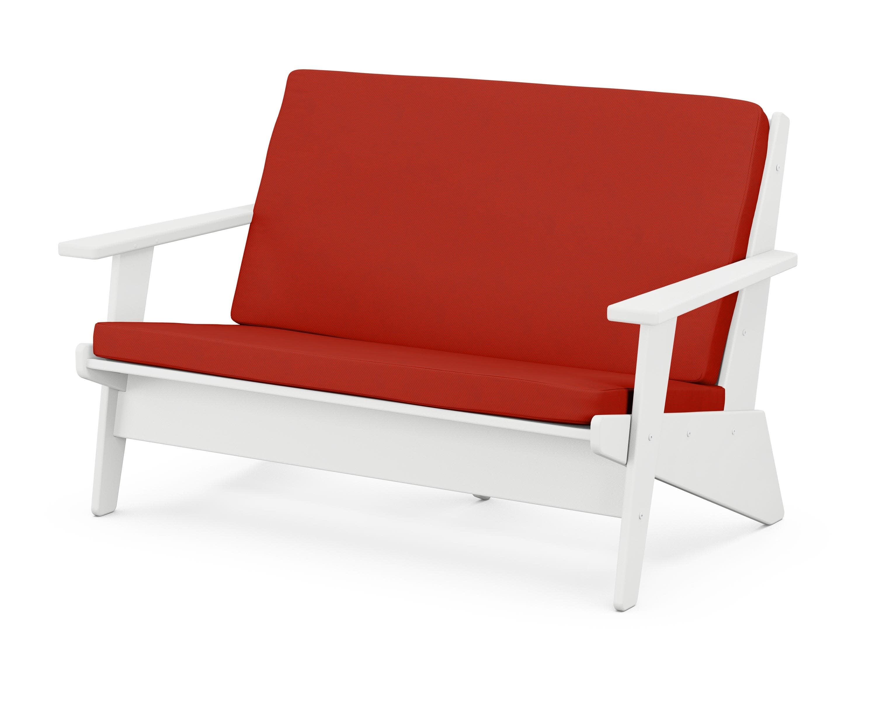 Riviera Modern Lounge Loveseat in White / Canvas Jockey Red