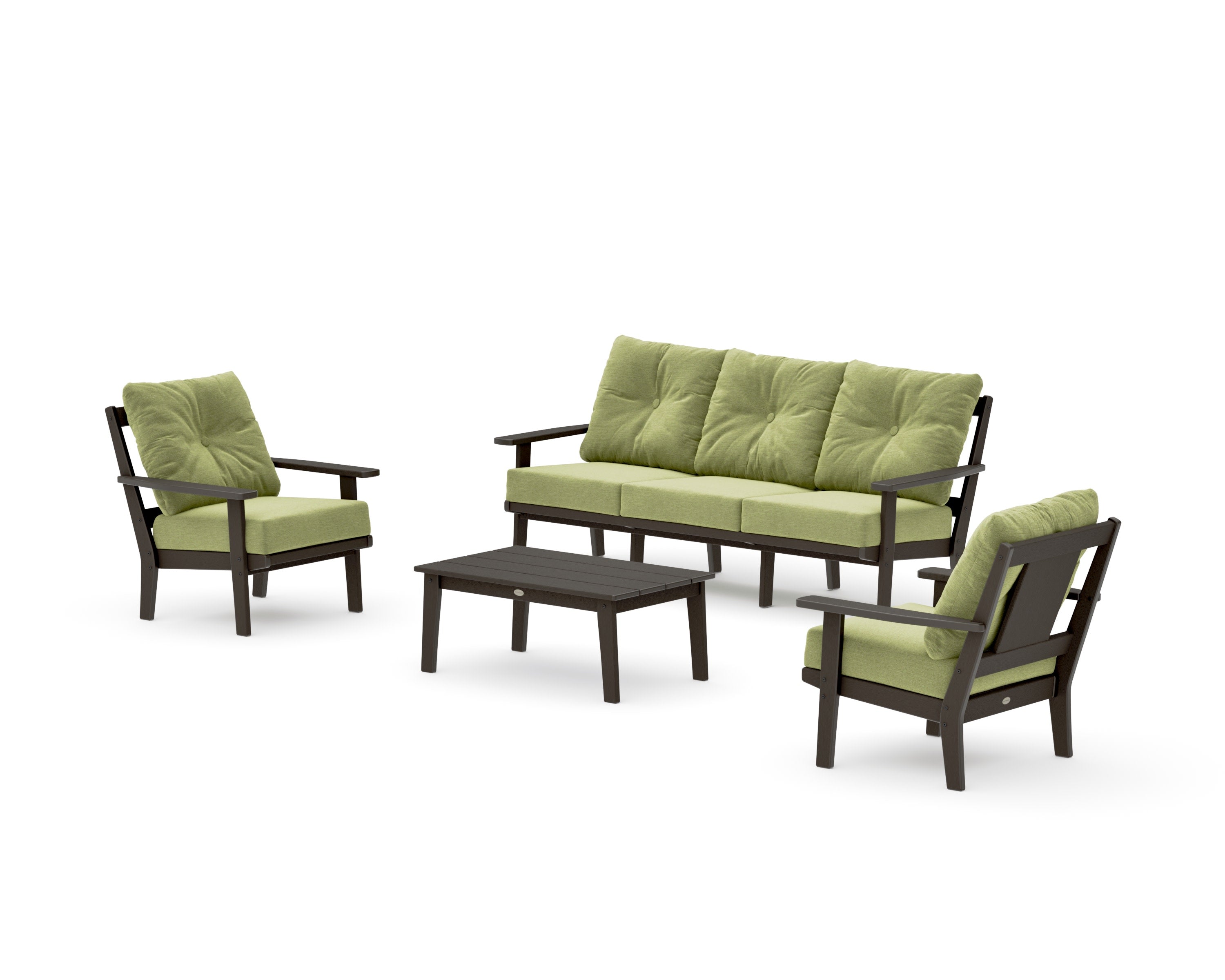 Prairie 4-Piece Deep Seating Set with Sofa in Vintage Coffee / Chartreuse Boucle