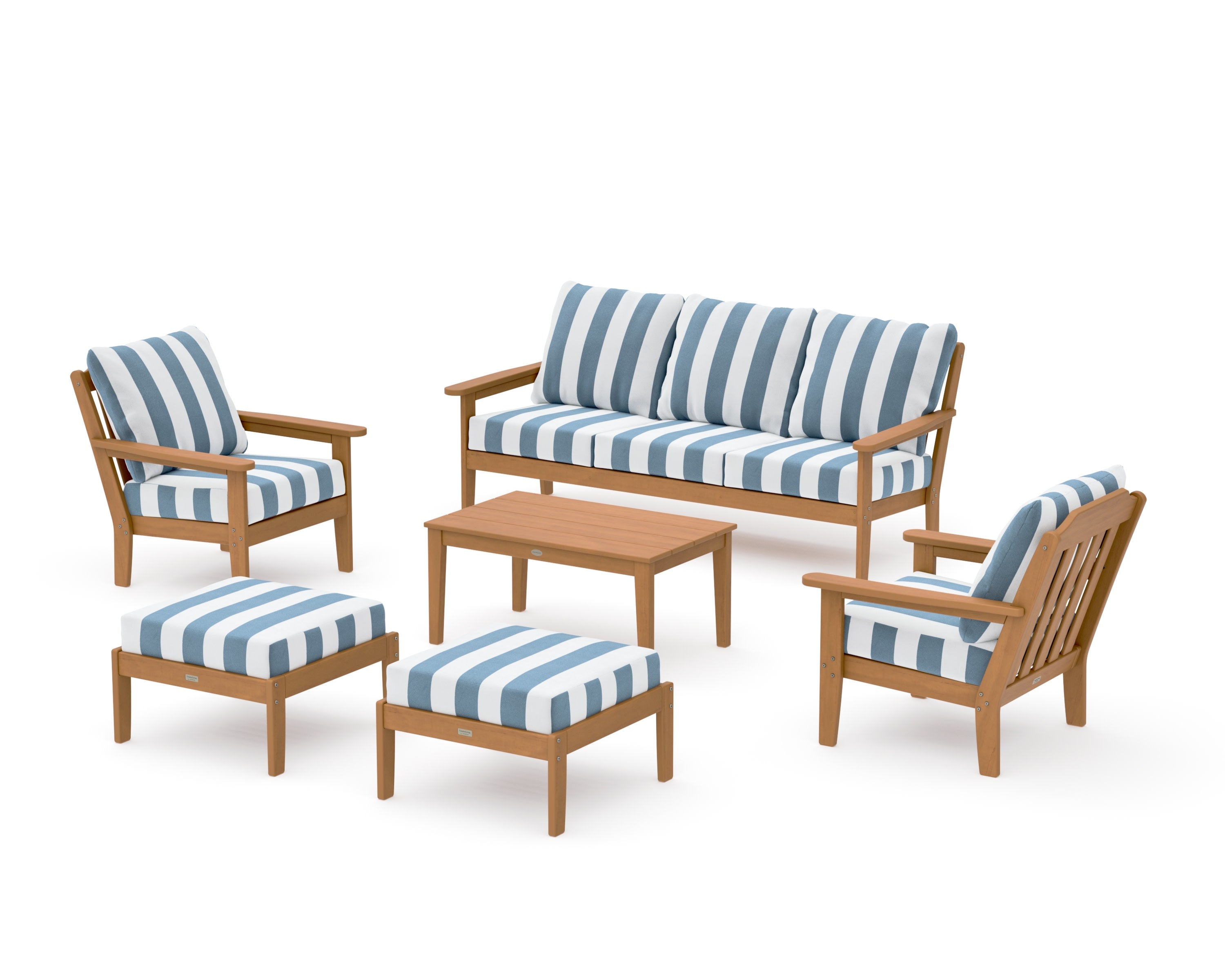 Cottage 6-Piece Lounge Sofa Set in Natural / Cabana Stripe Sky Blue