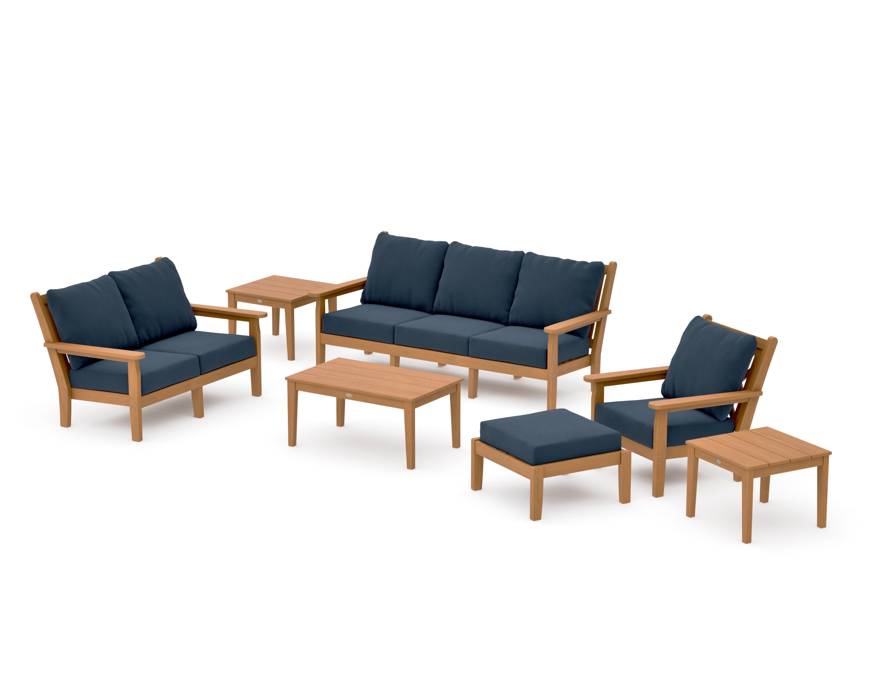 Chippendale 7-Piece Deep Seating Set in Natural / Marine Indigo