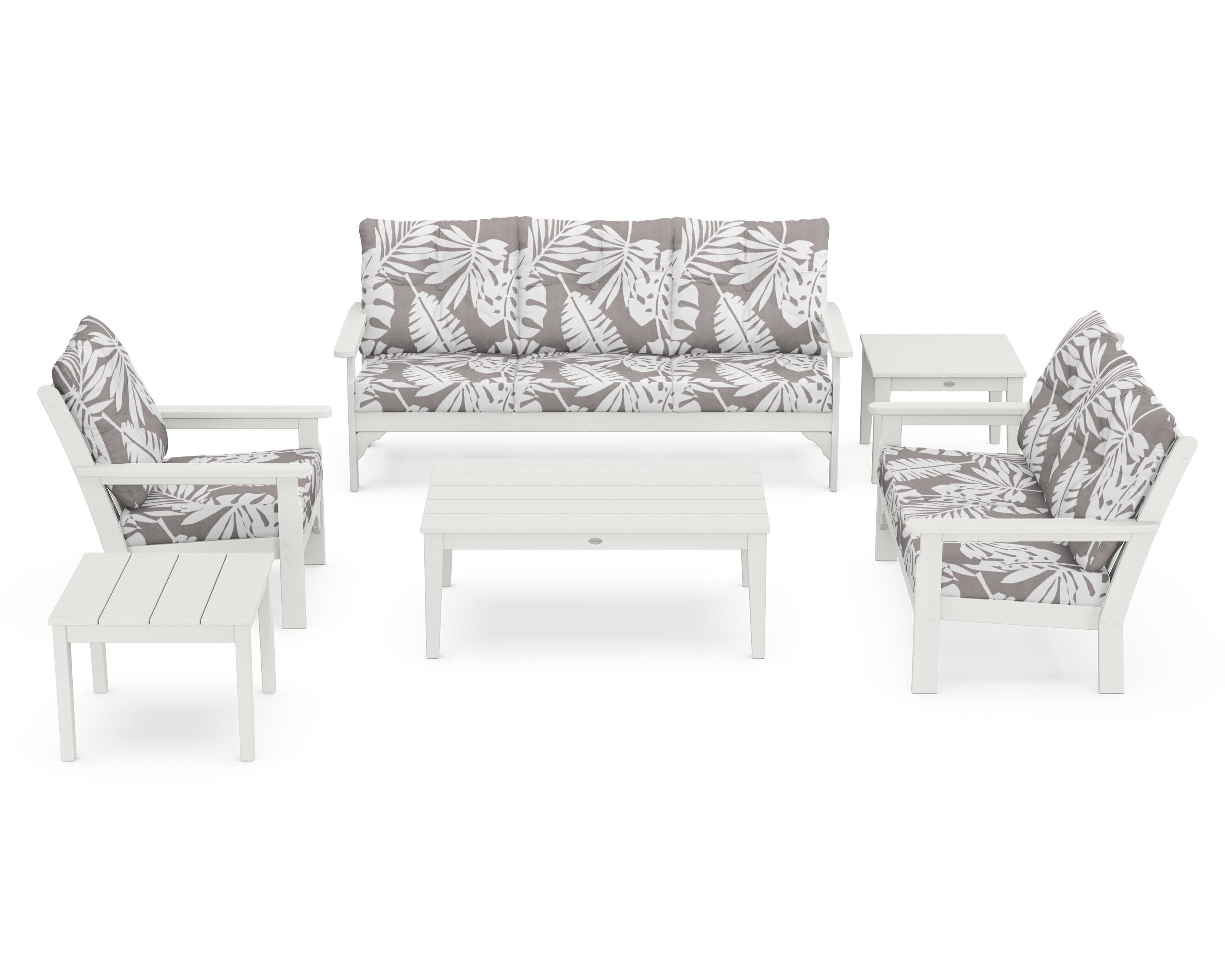 Vineyard 6-Piece Deep Seating Set in Vintage White / Leaf Grey Mist