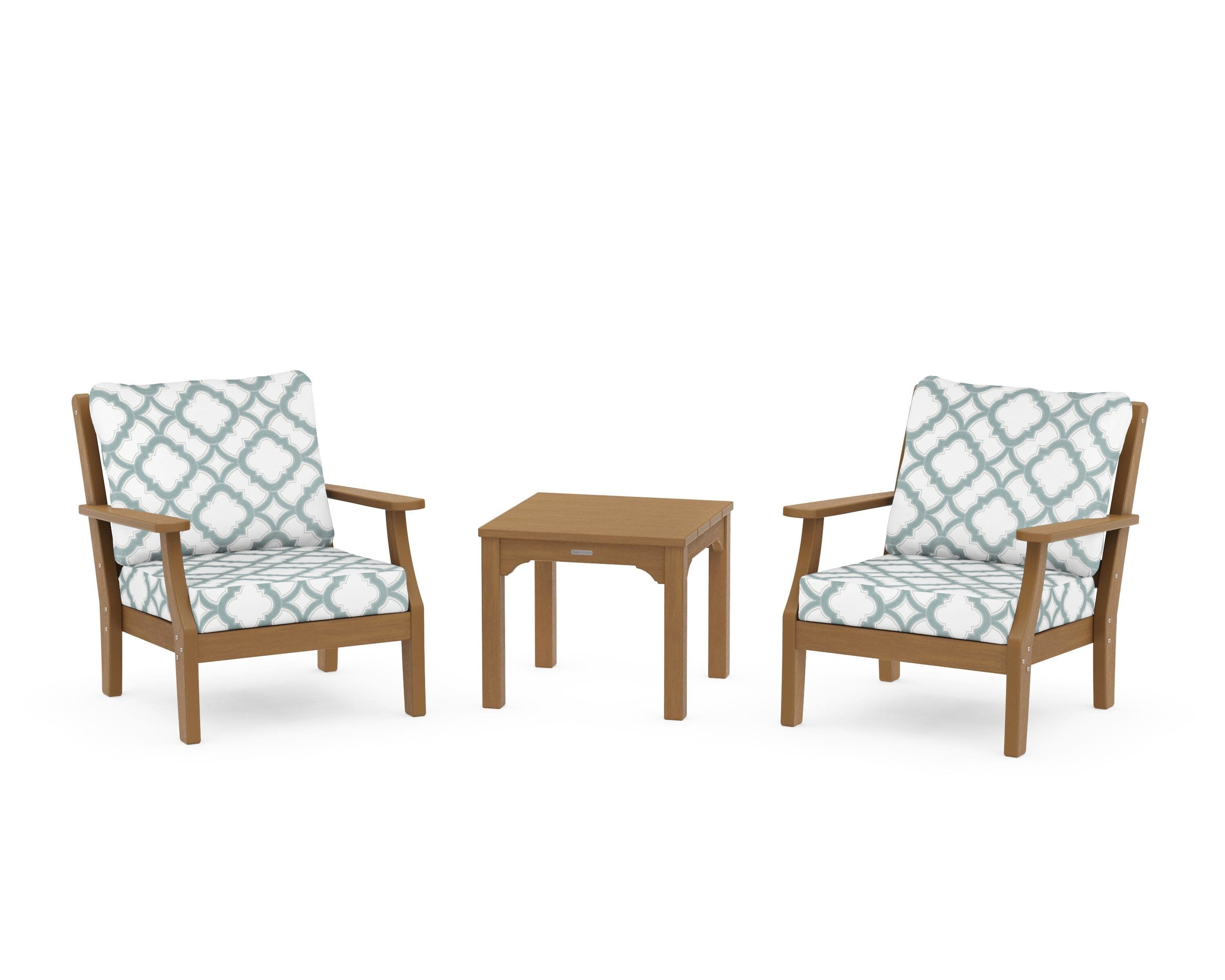 Chinoiserie 3-Piece Deep Seating Set in Natural / Trellis Glacier Spa