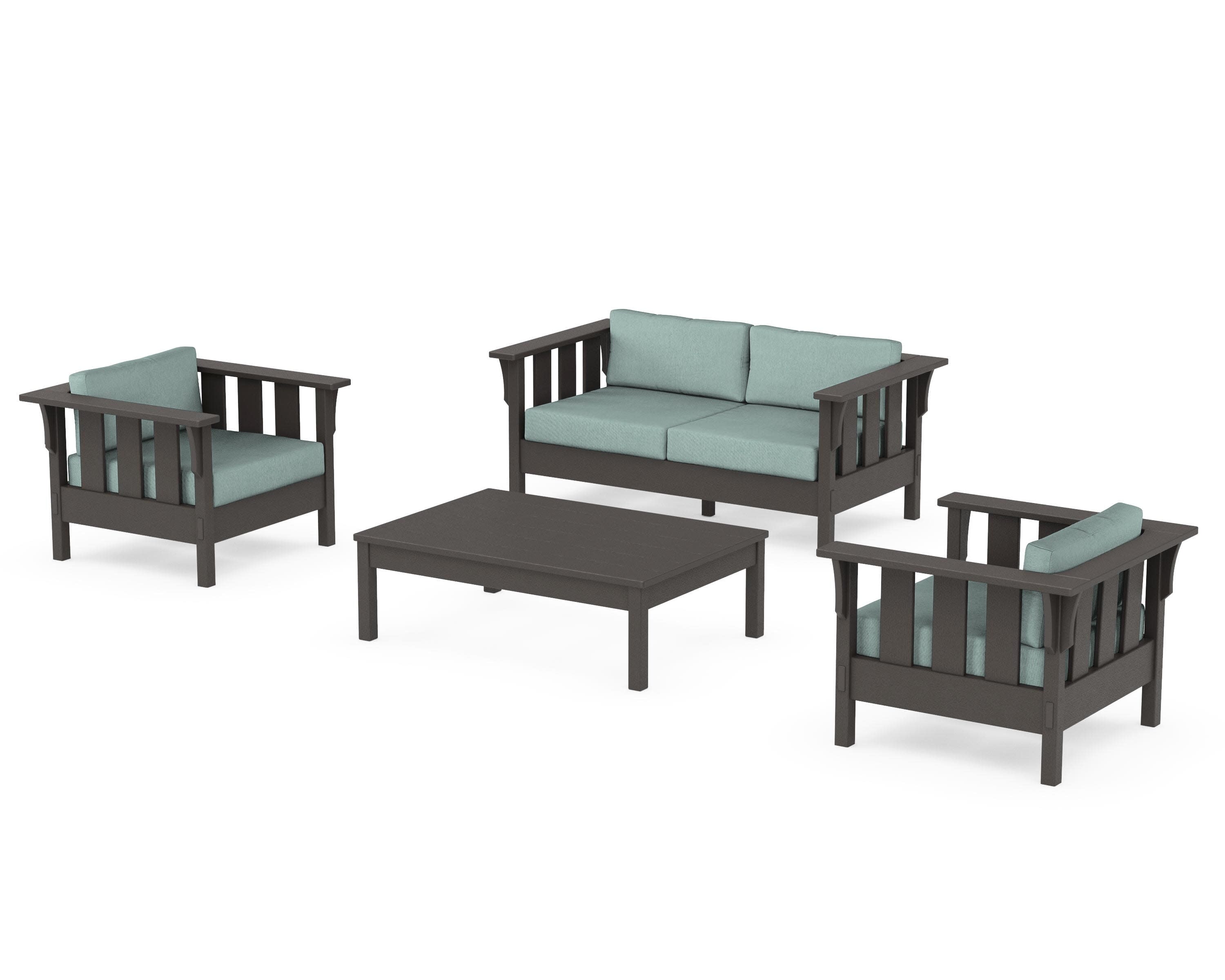 Acadia 4-Piece Deep Seating Set with Loveseat in Vintage Coffee / Glacier Spa