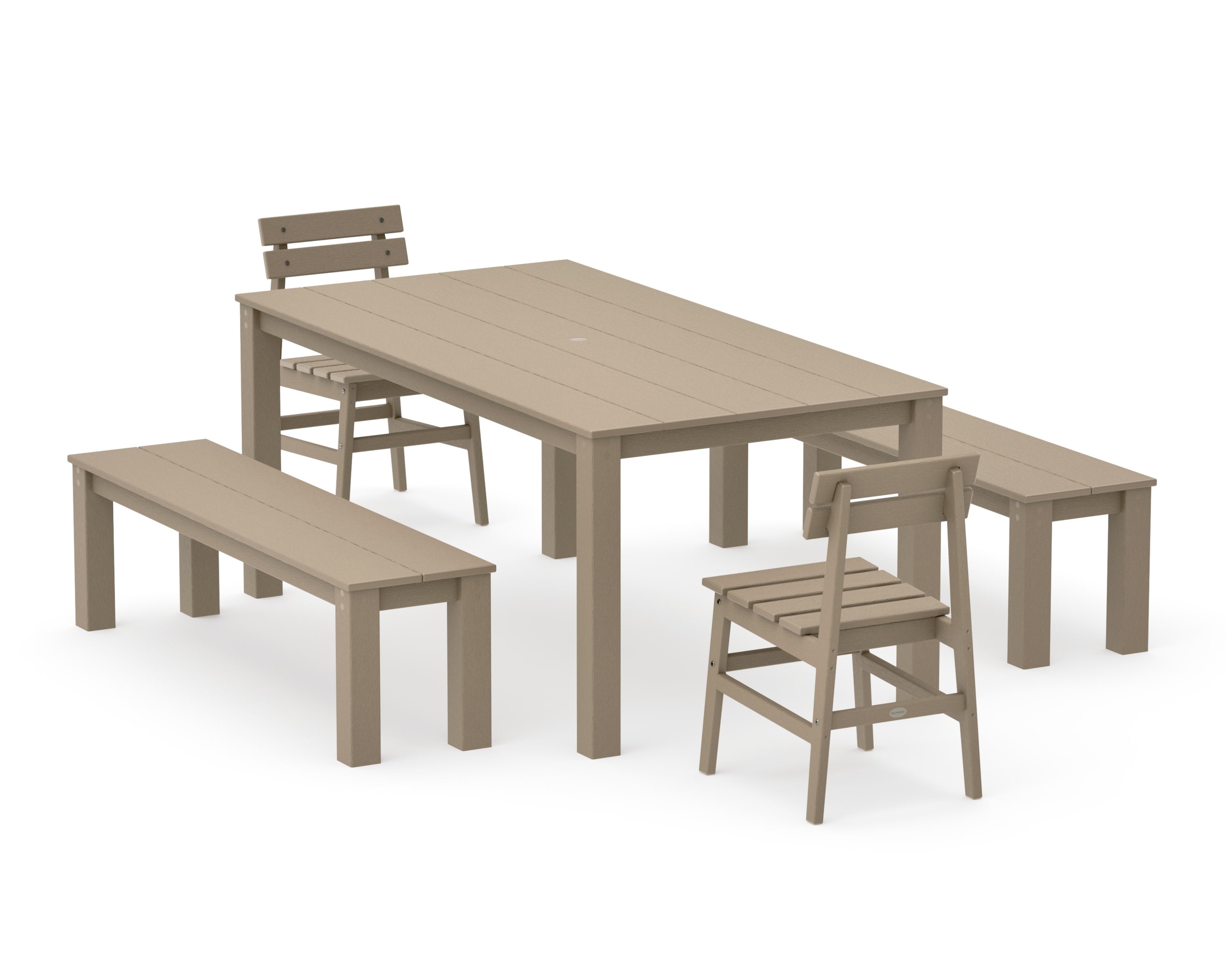 Modern Studio Plaza Chair 5-Piece Parsons Dining Set with Benches in Vintage Sahara