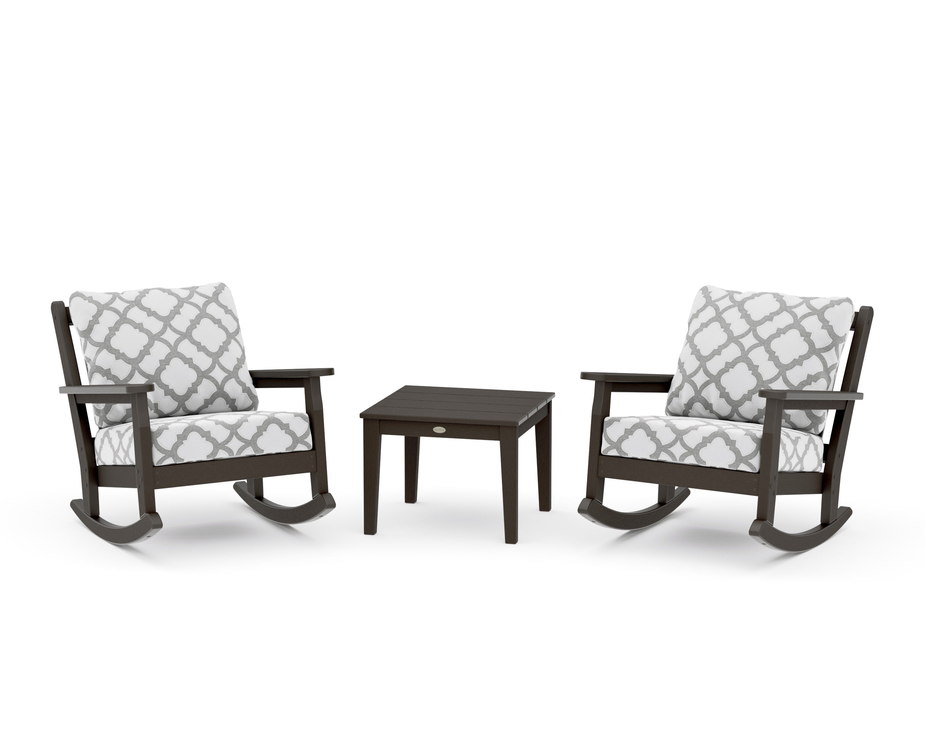 Chippendale 3-Piece Deep Seating Rocker Set in Vintage Coffee / Trellis Grey Mist
