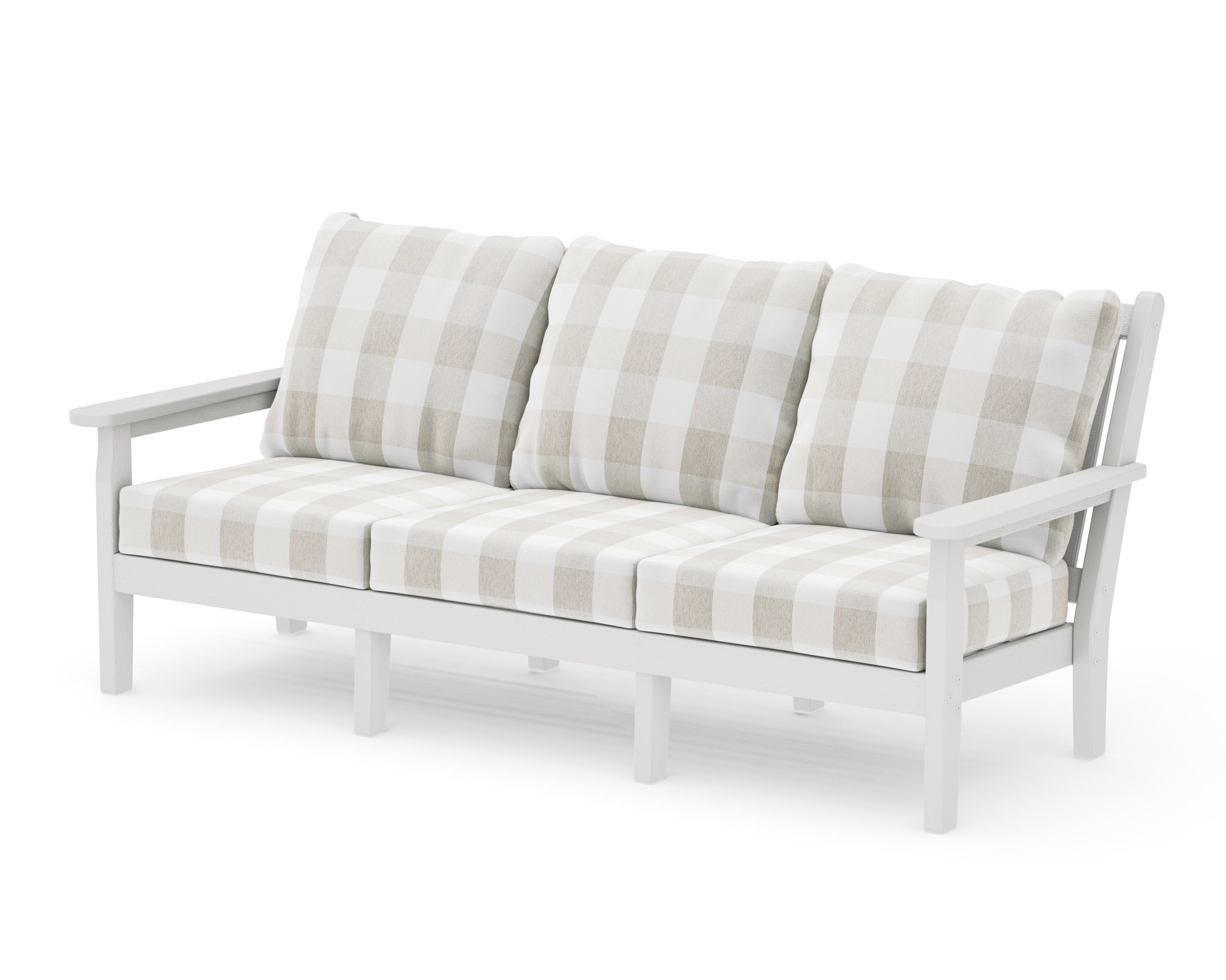 Chippendale Deep Seating Sofa in Vintage White / Buffalo Plaid Dune Burlap