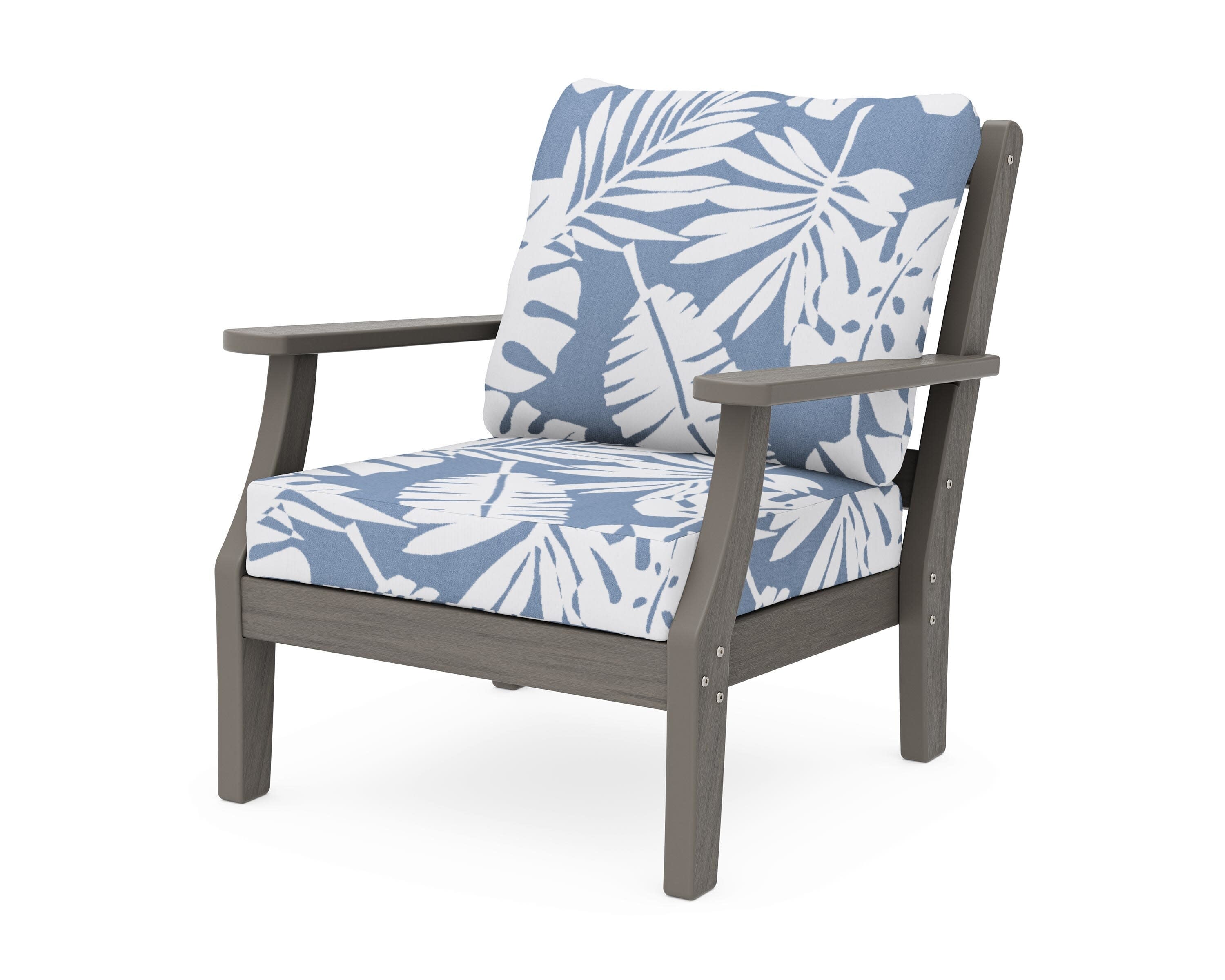 Chinoiserie Deep Seating Chair in Driftwood / Leaf Sky Blue