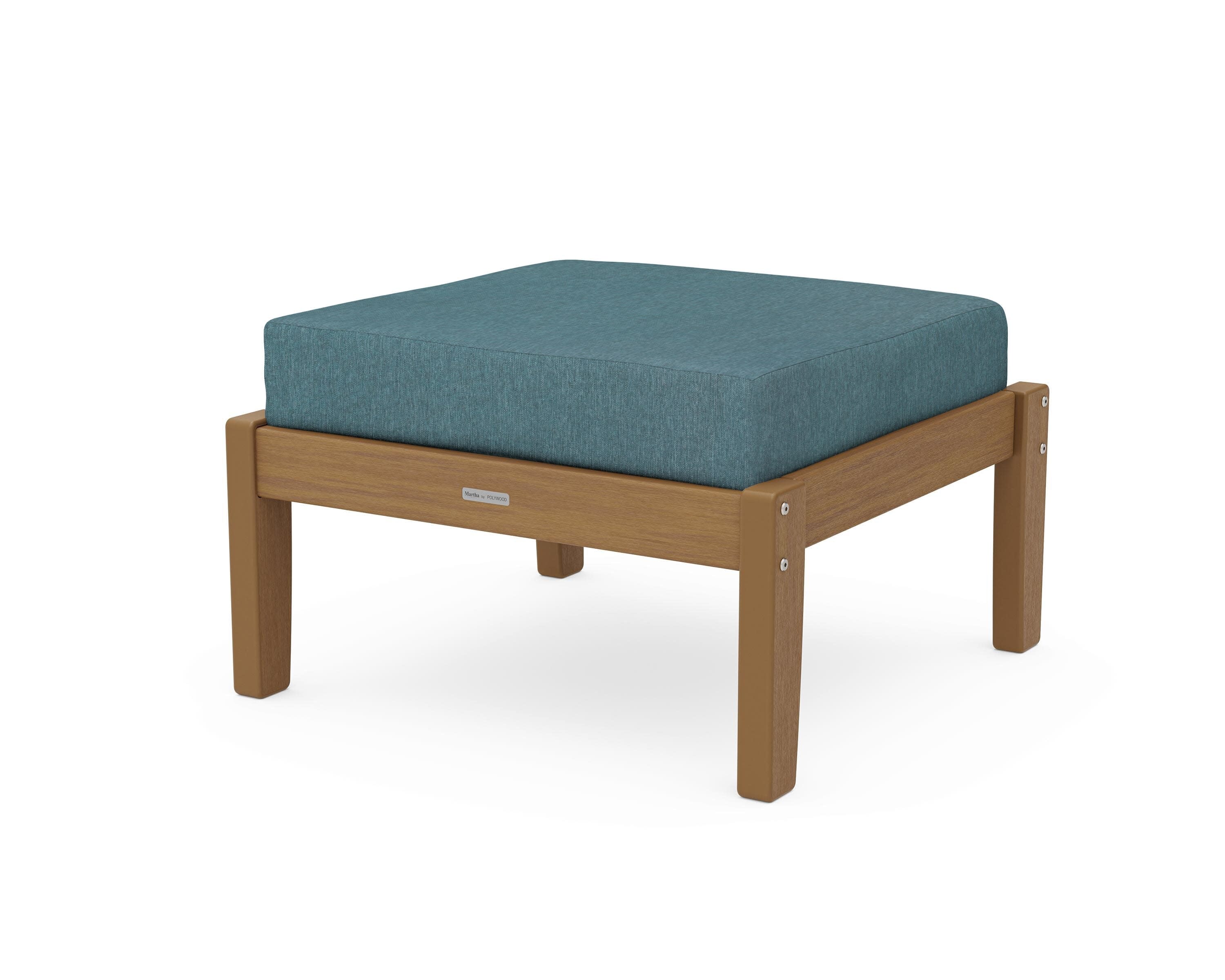 Chinoiserie Deep Seating Ottoman in Natural / Ocean Teal