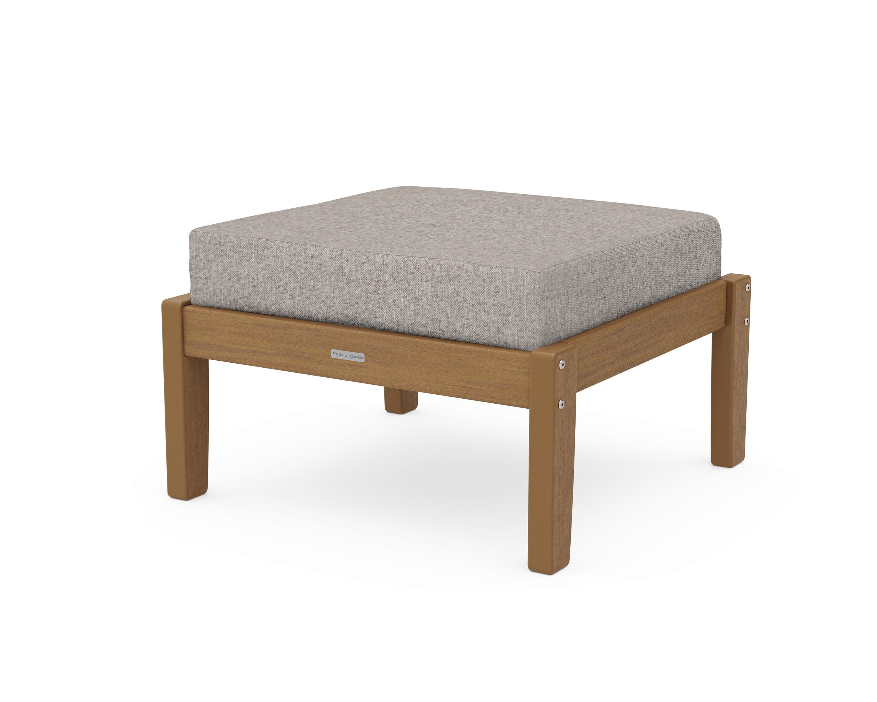 Chinoiserie Deep Seating Ottoman in Natural / Weathered Tweed