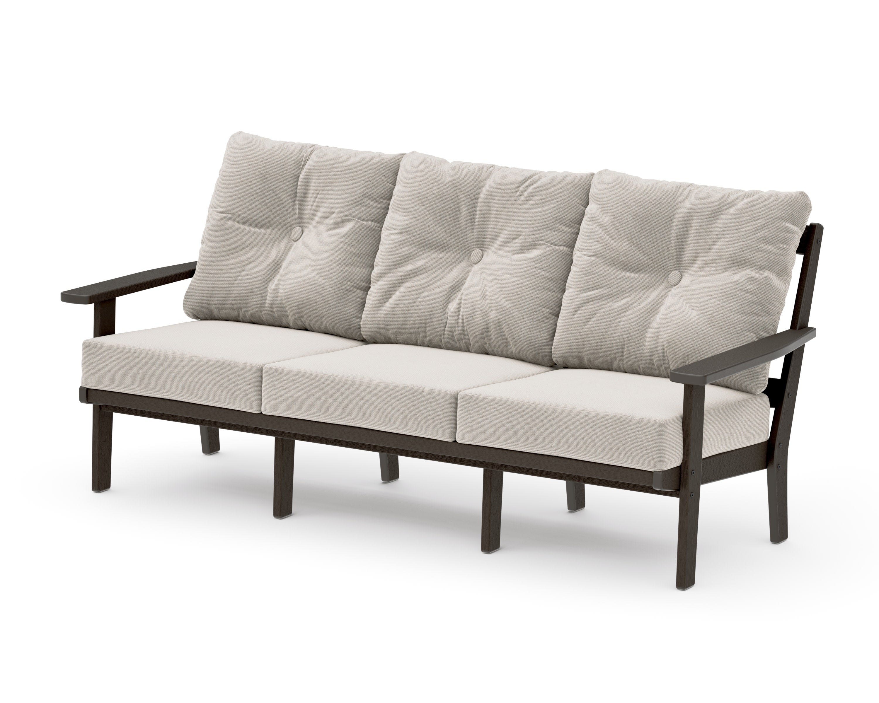 PrairieDeep Seating Sofa in Vintage Coffee / Dune Burlap