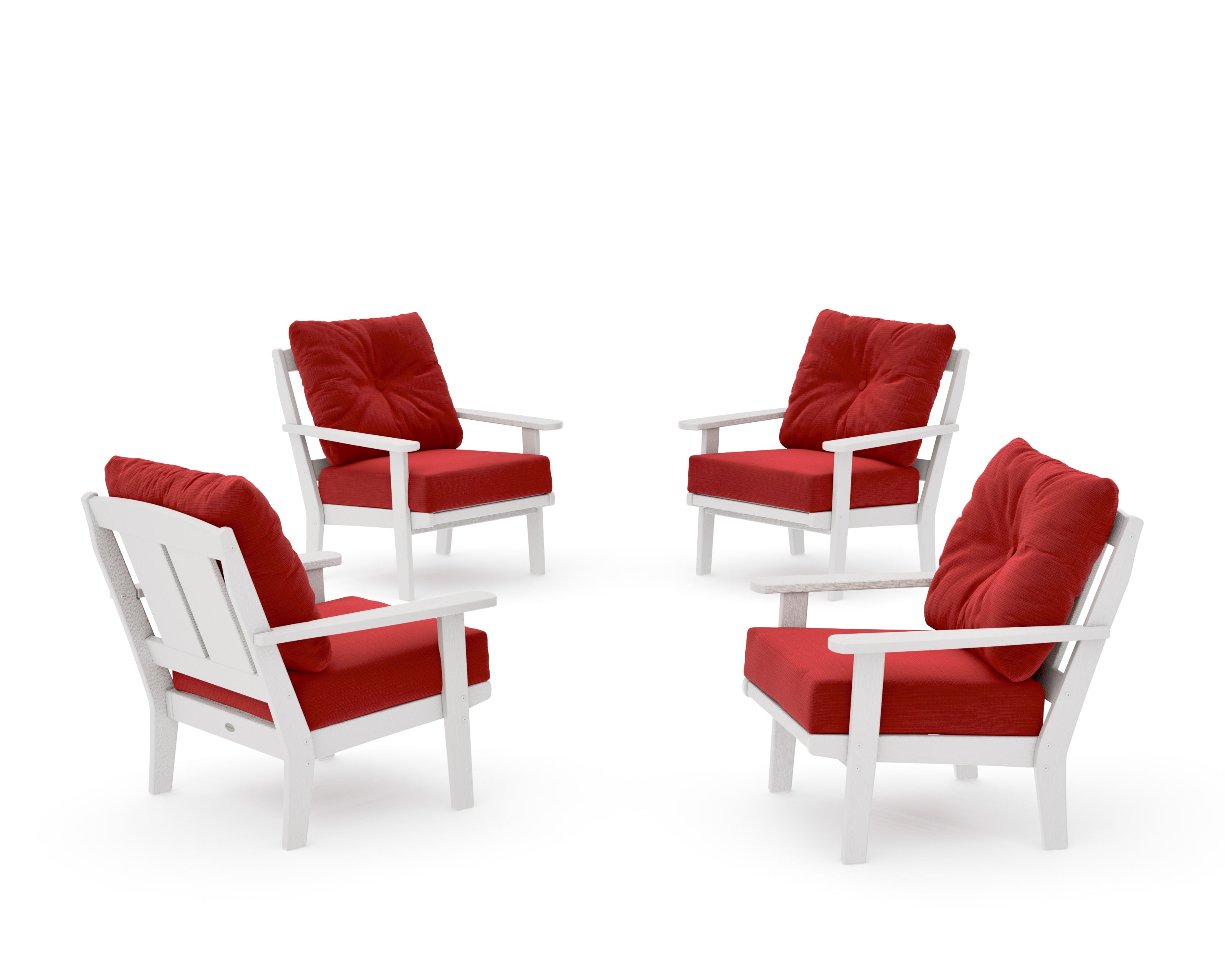 Mission 5-Piece Deep Seating Set with Fire Pit Table in Vintage White / Crimson Linen