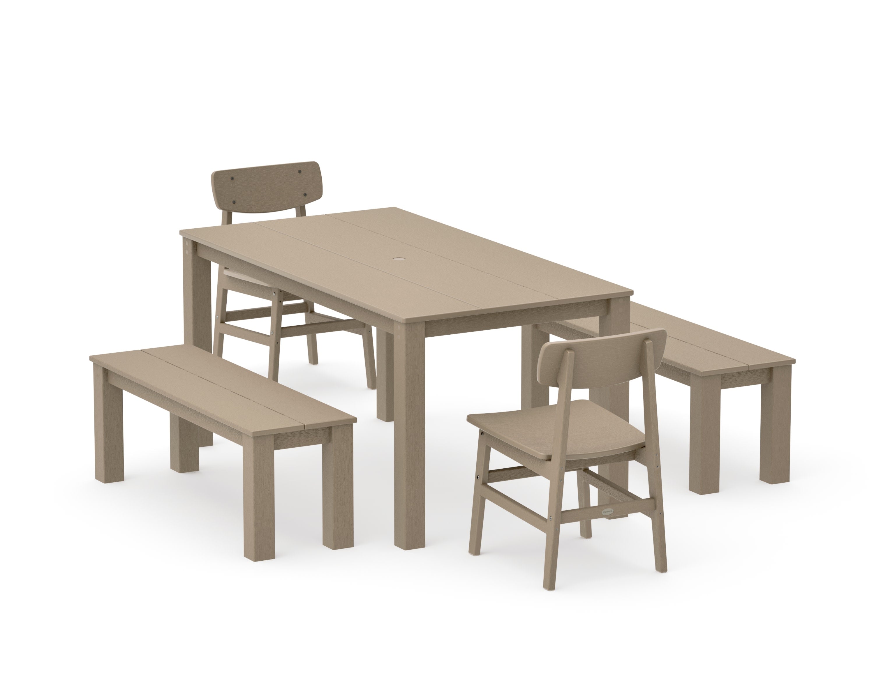 Modern Studio Urban Chair 5-Piece Parsons Dining Set with Benches in Vintage Sahara