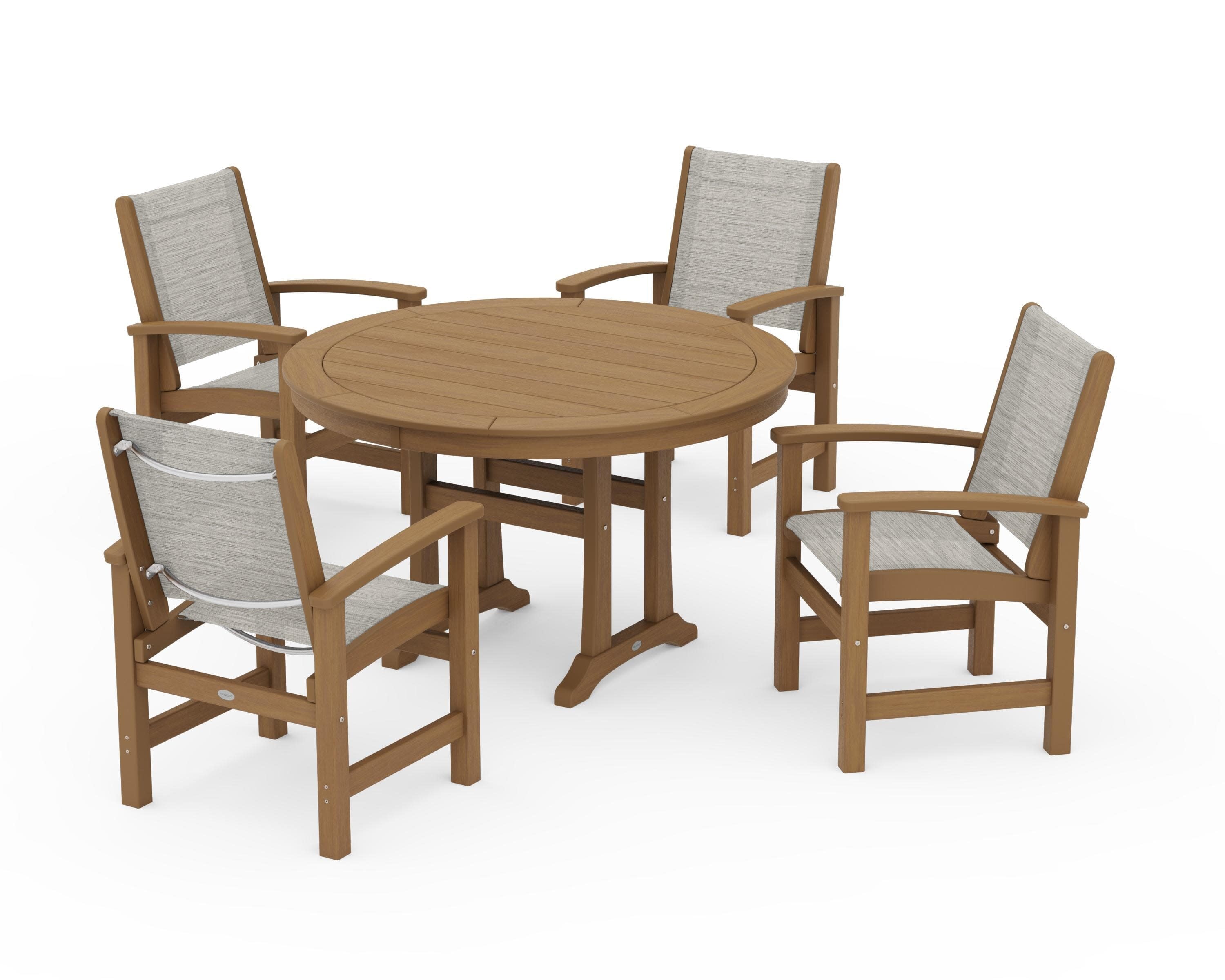 Coastal 5-Piece Round Dining Set with Trestle Legs in Natural / Birch Sling