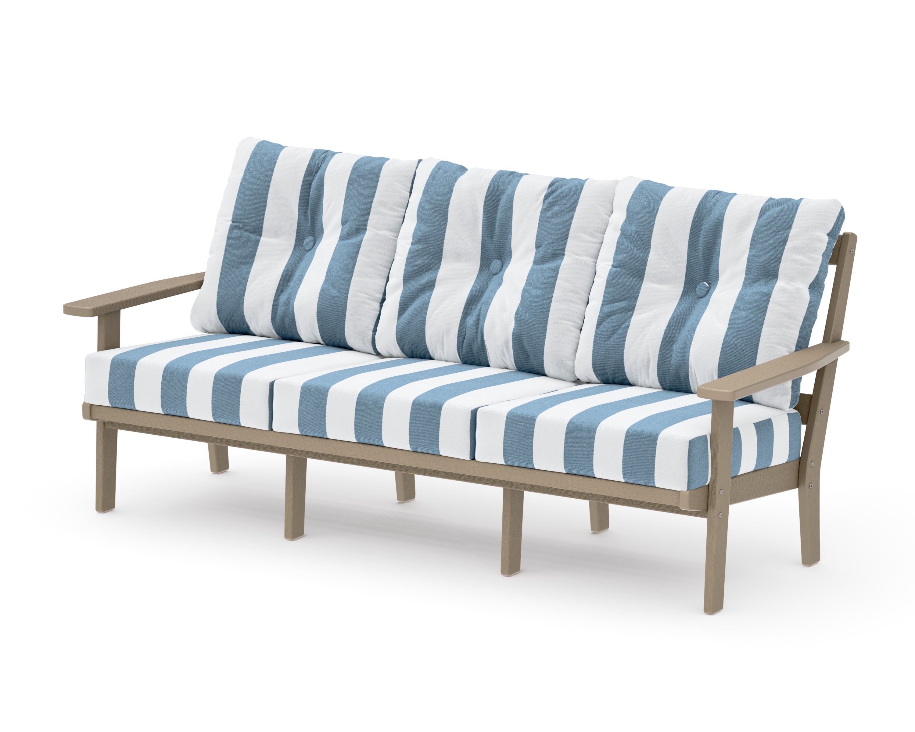 PrairieDeep Seating Sofa in Vintage Sahara / Cabana Stripe Sky Blue