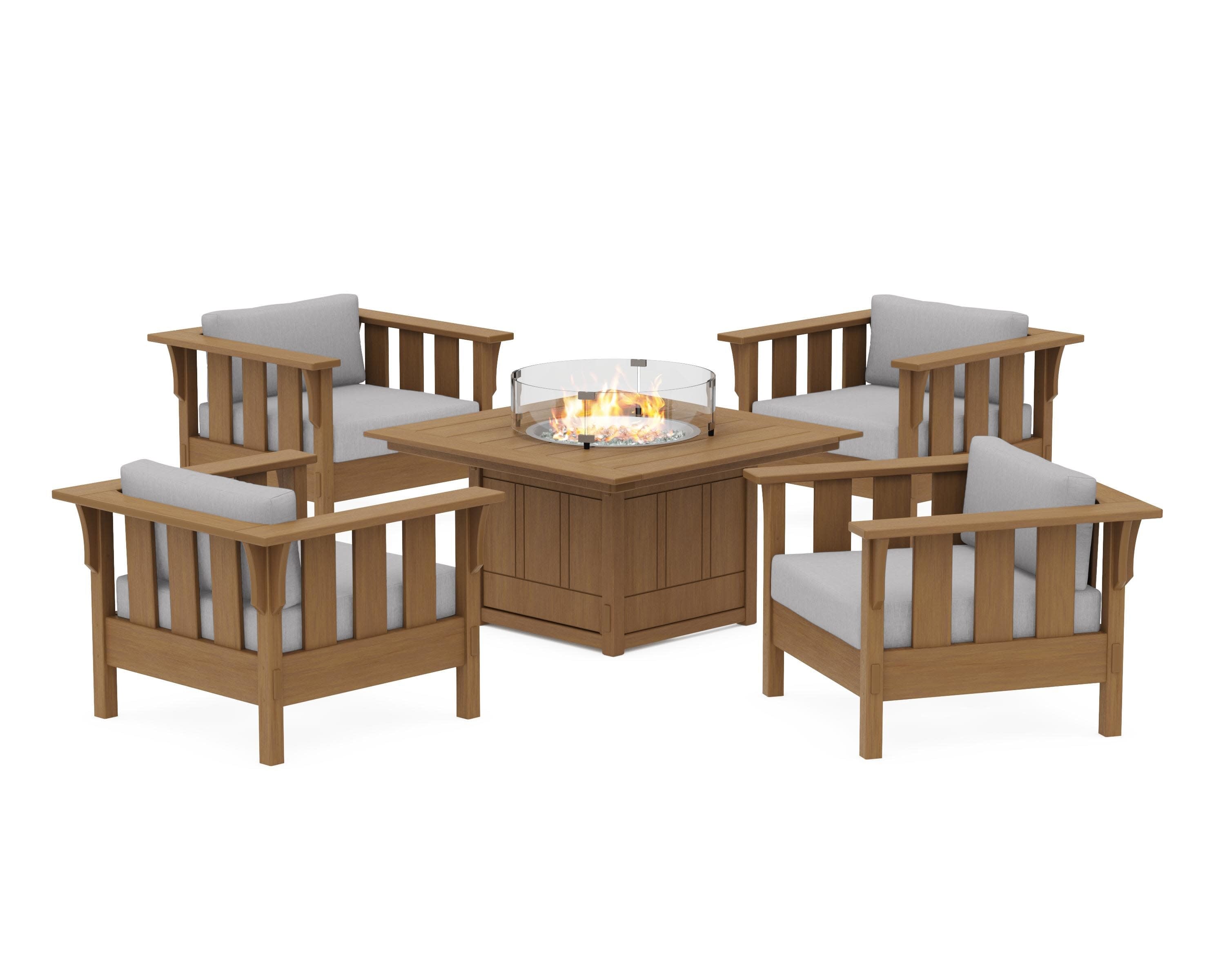 Acadia 5-Piece Deep Seating Set with Fire Pit Table in Natural / Granite
