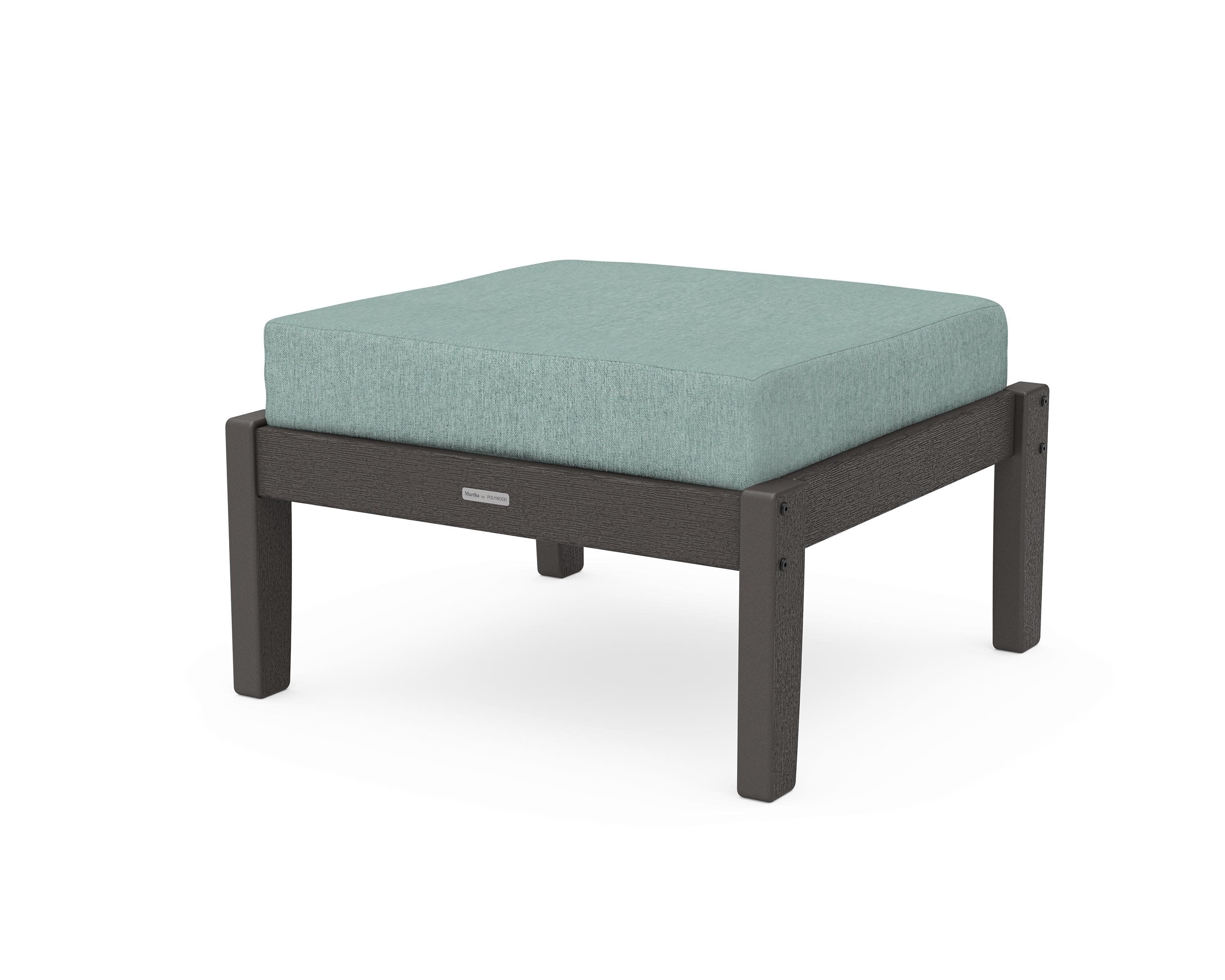 Chinoiserie Deep Seating Ottoman in Vintage Coffee / Glacier Spa