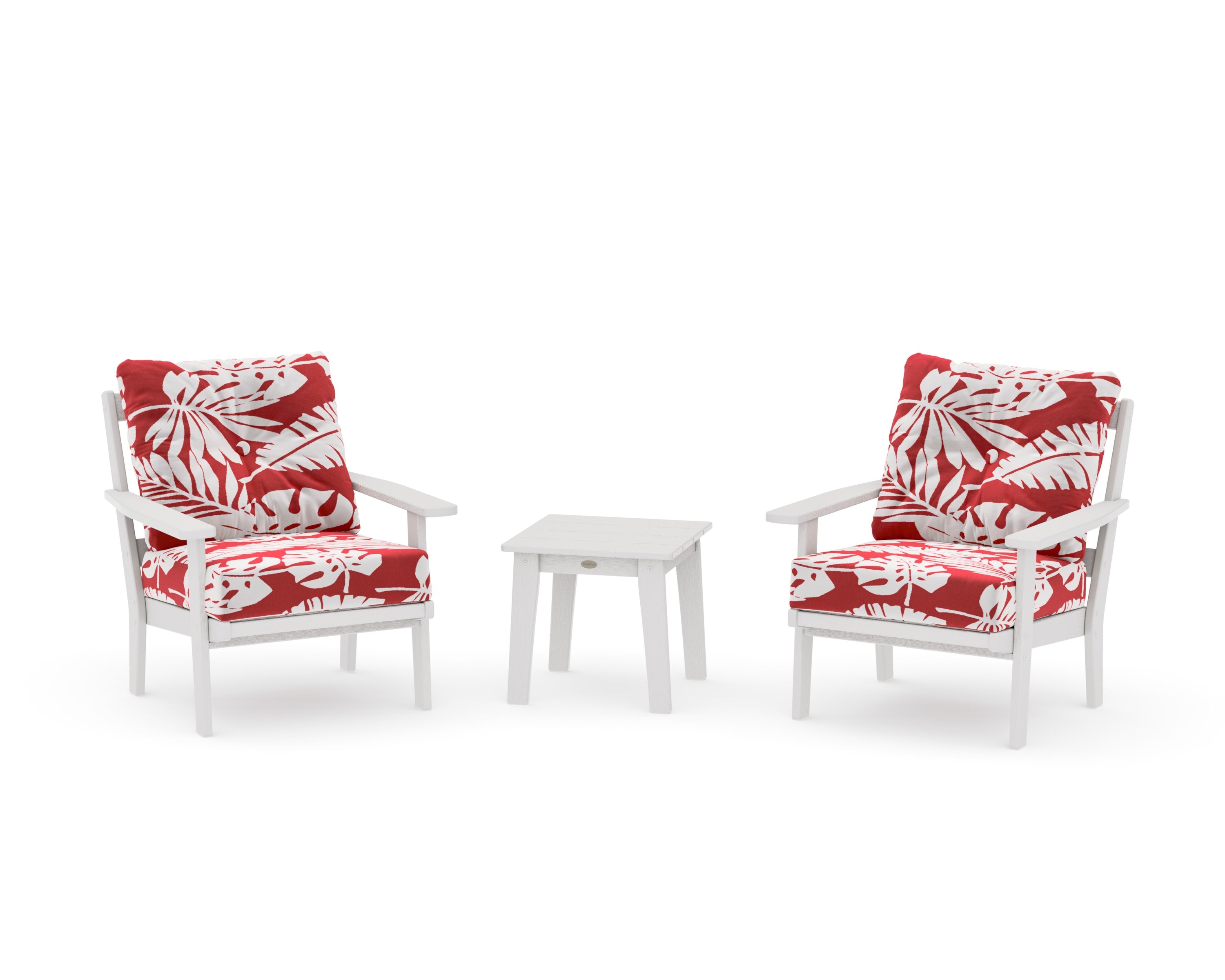 Prairie 3-Piece Deep Seating Set in Vintage White / Leaf Crimson