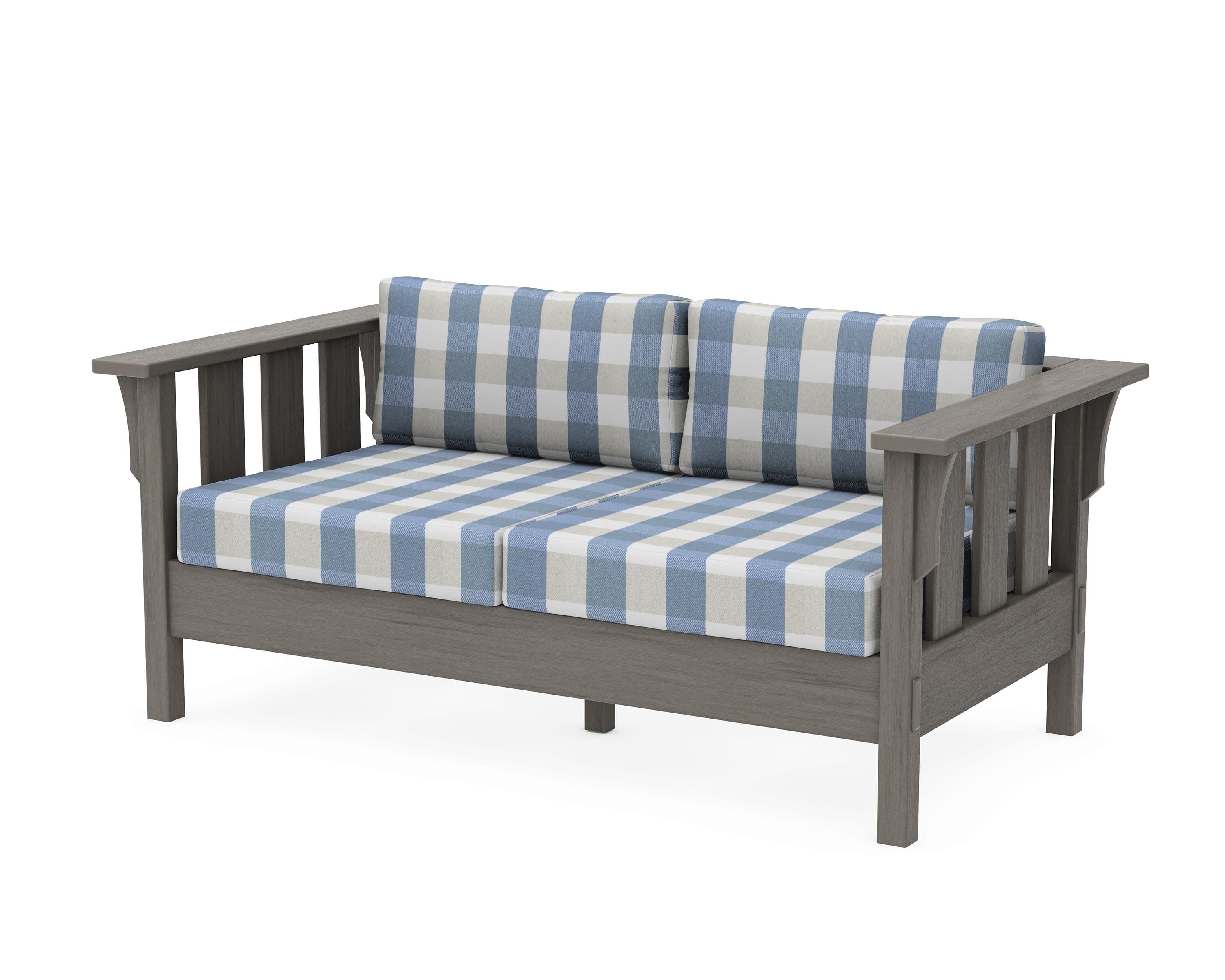 Acadia Deep Seating Loveseat in Driftwood / Buffalo Plaid Sky Blue