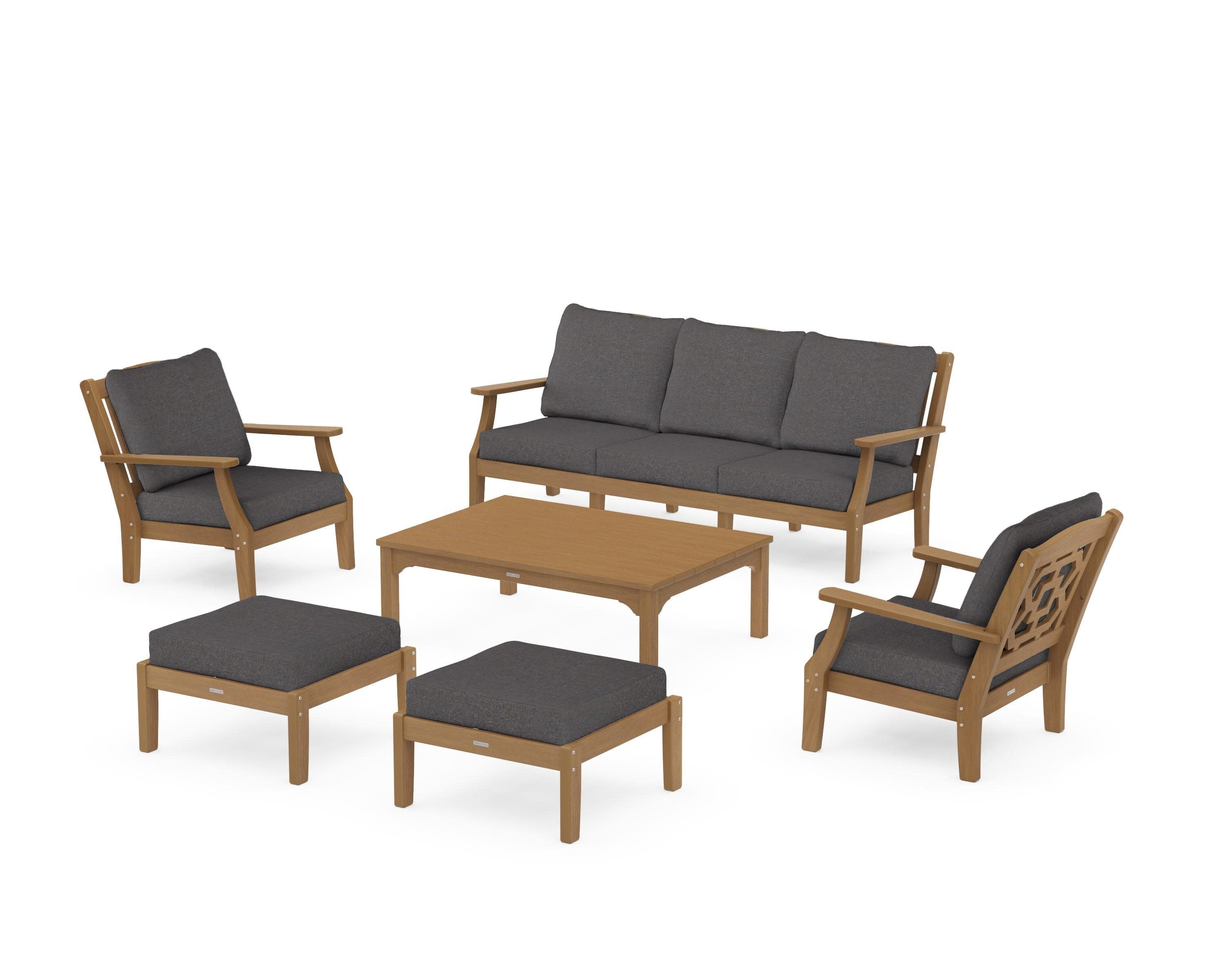 Chinoiserie 6-Piece Lounge Sofa Set in Natural / Ash Charcoal