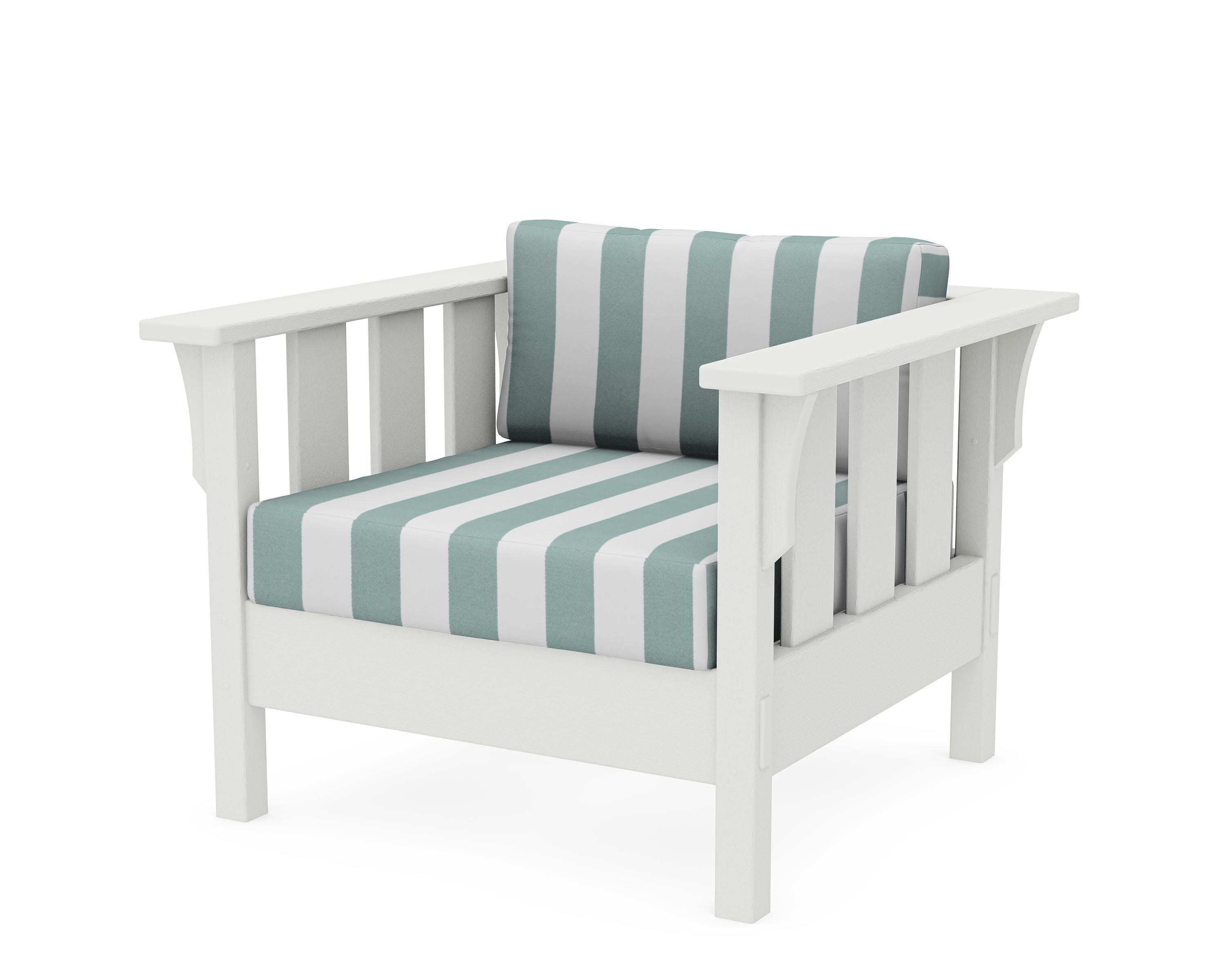 Acadia Deep Seating Chair in Vintage White / Cabana Stripe Glacier Spa