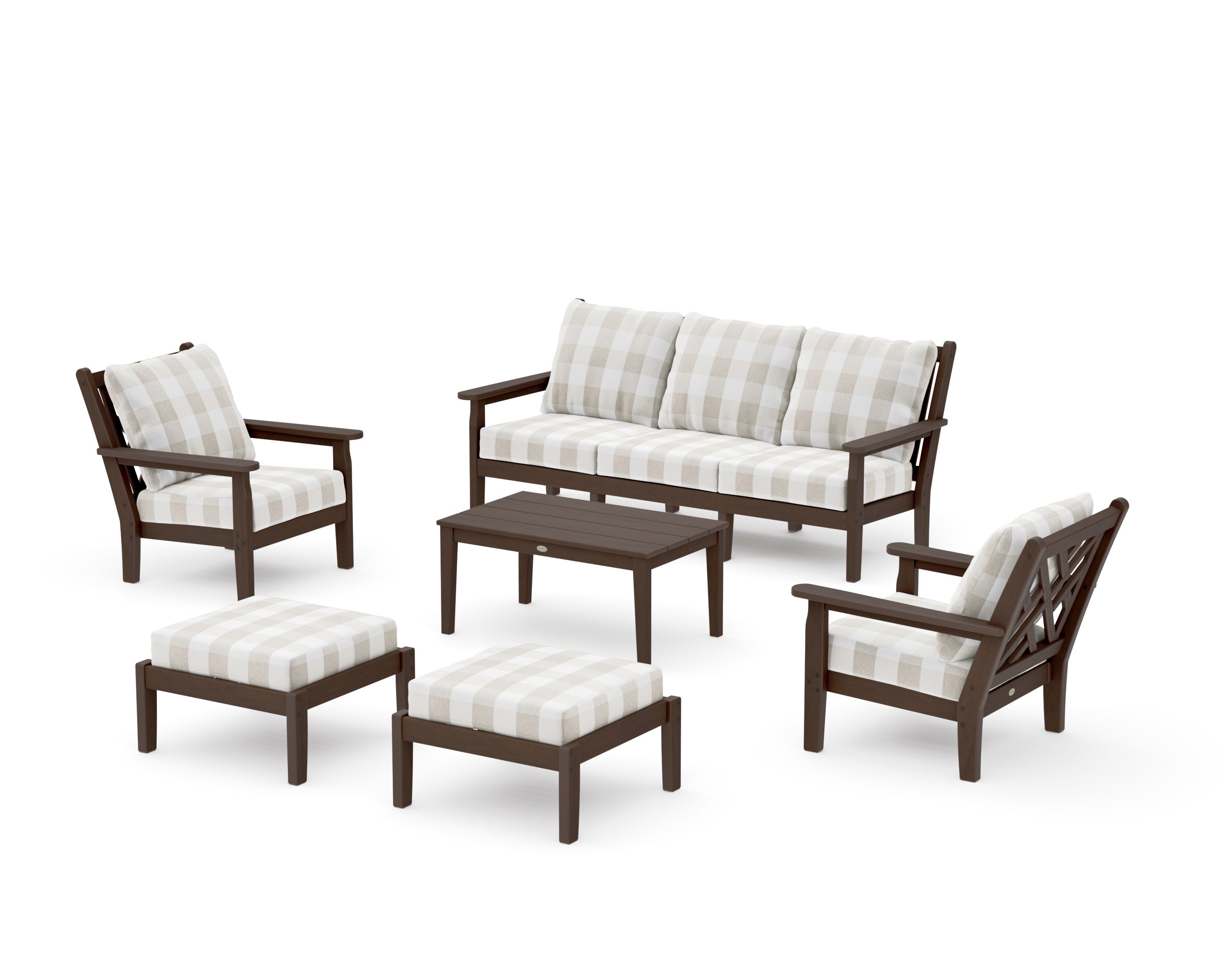 Chippendale 6-Piece Lounge Sofa Set in Kona / Buffalo Plaid Dune Burlap