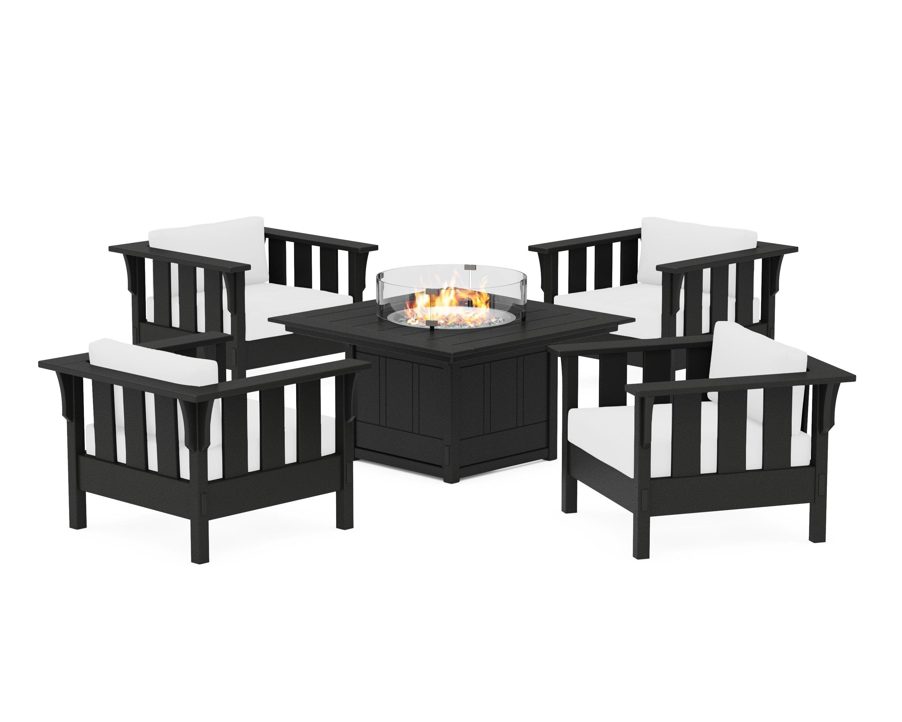 Acadia 5-Piece Deep Seating Set with Fire Pit Table in Black / Natural