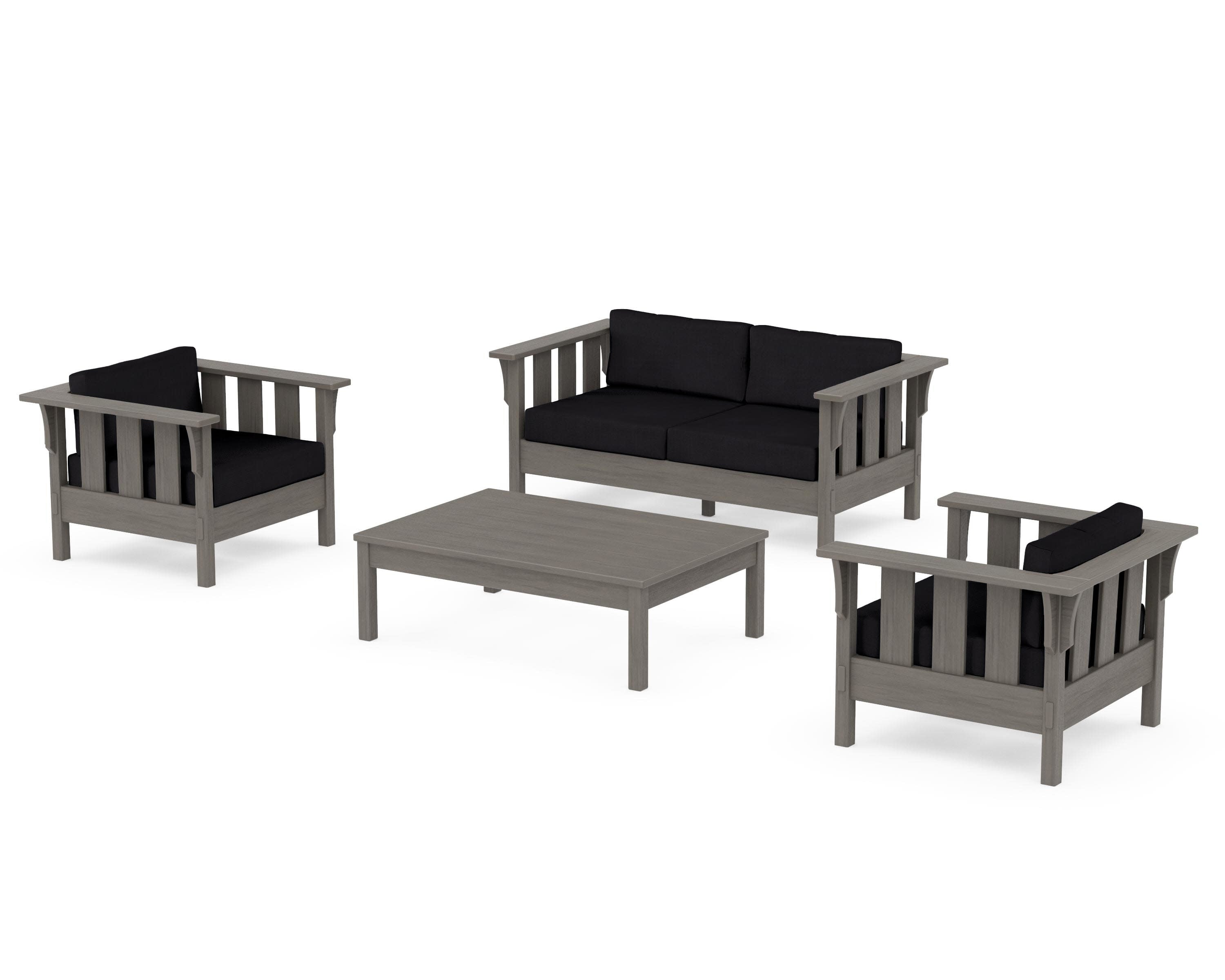 Acadia 4-Piece Deep Seating Set with Loveseat in Driftwood / Midnight Linen
