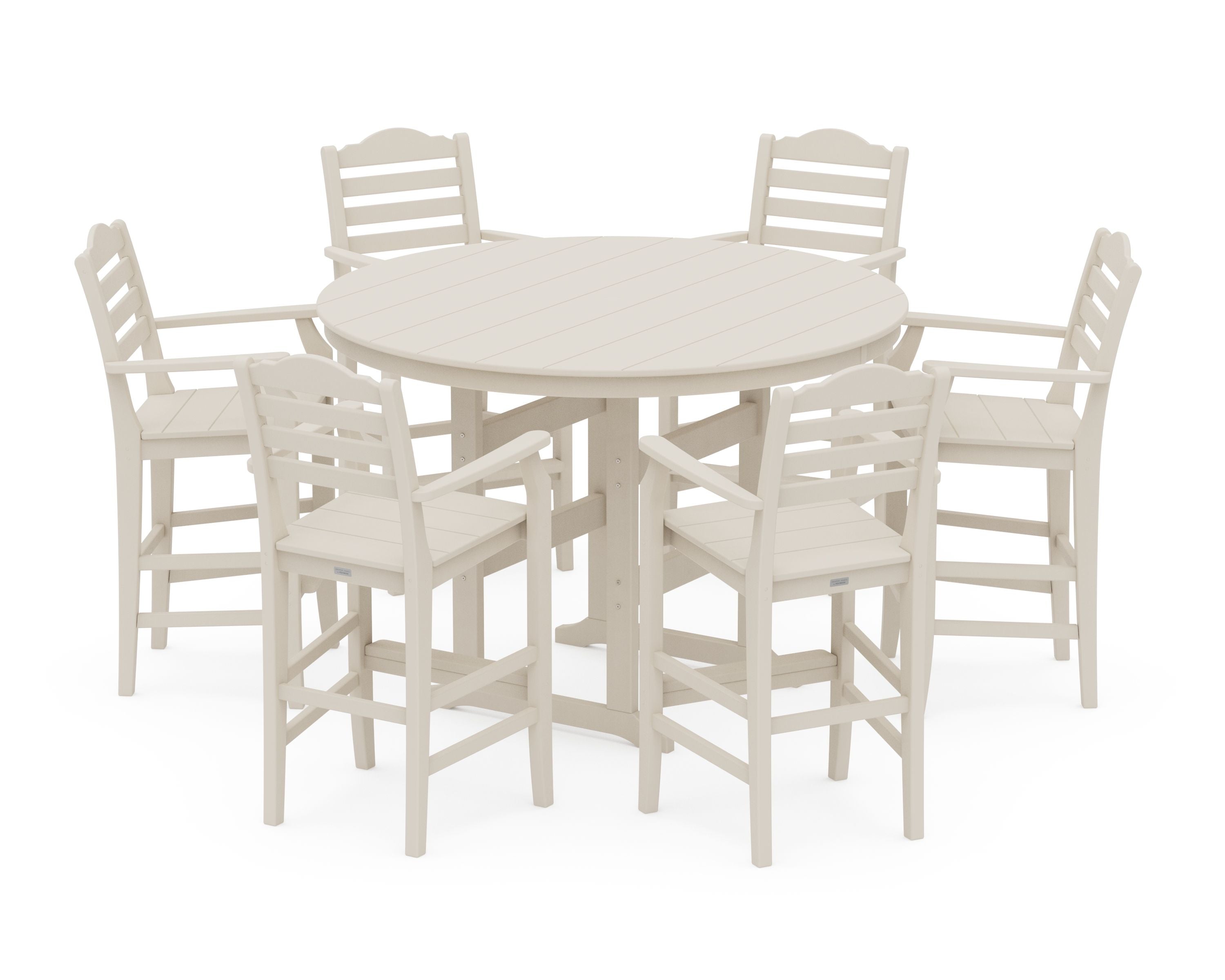 Savannah 7-Piece Arm Chair Round Farmhouse Bar Set in Sand