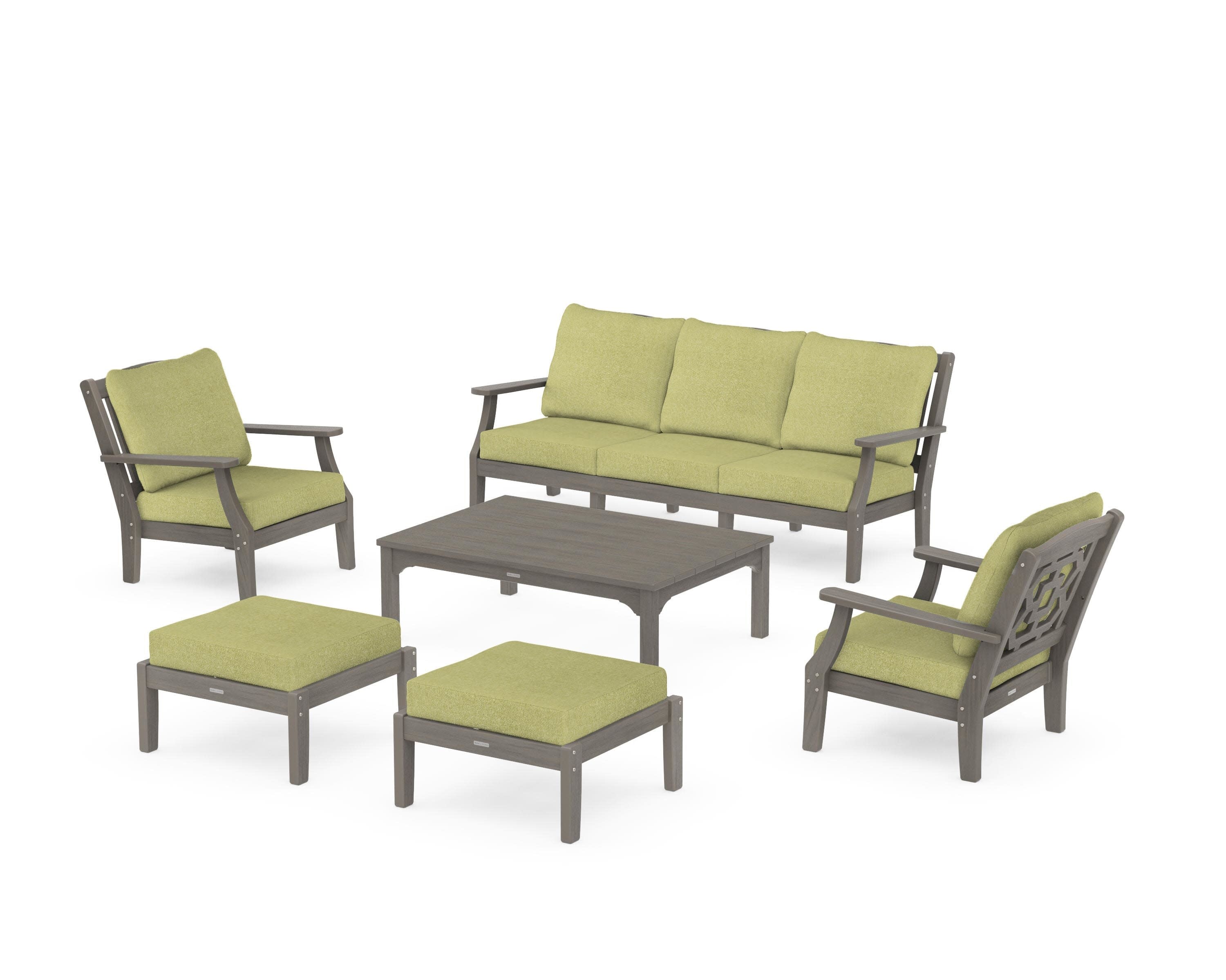 Chinoiserie 6-Piece Lounge Sofa Set in Driftwood / Chartreuse Boucle
