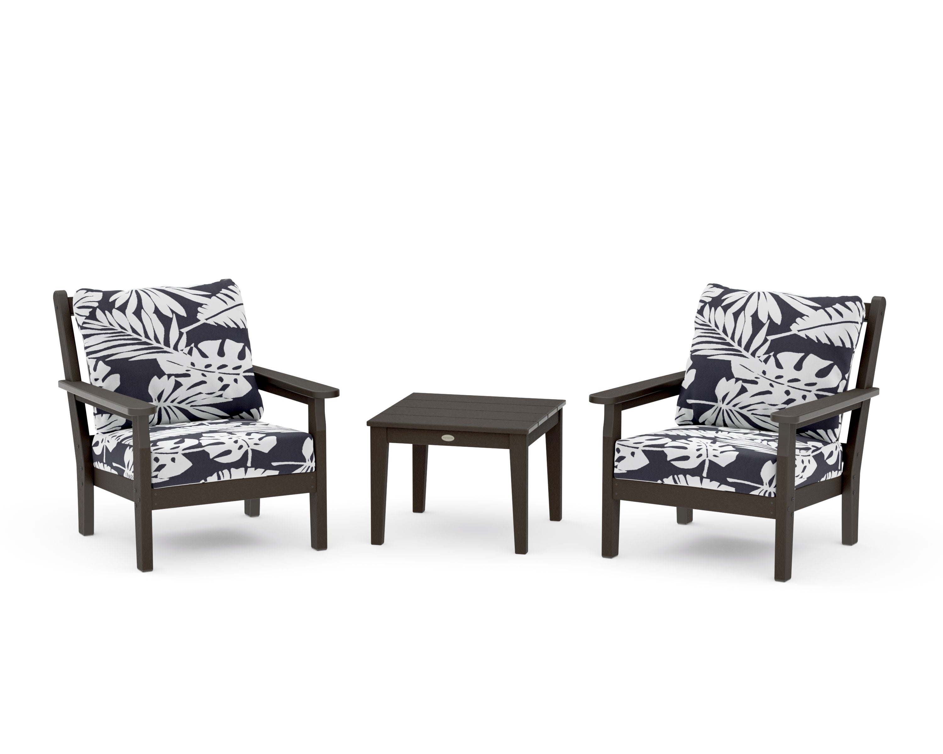 Chippendale 3-Piece Deep Seating Set in Vintage Coffee / Leaf Navy