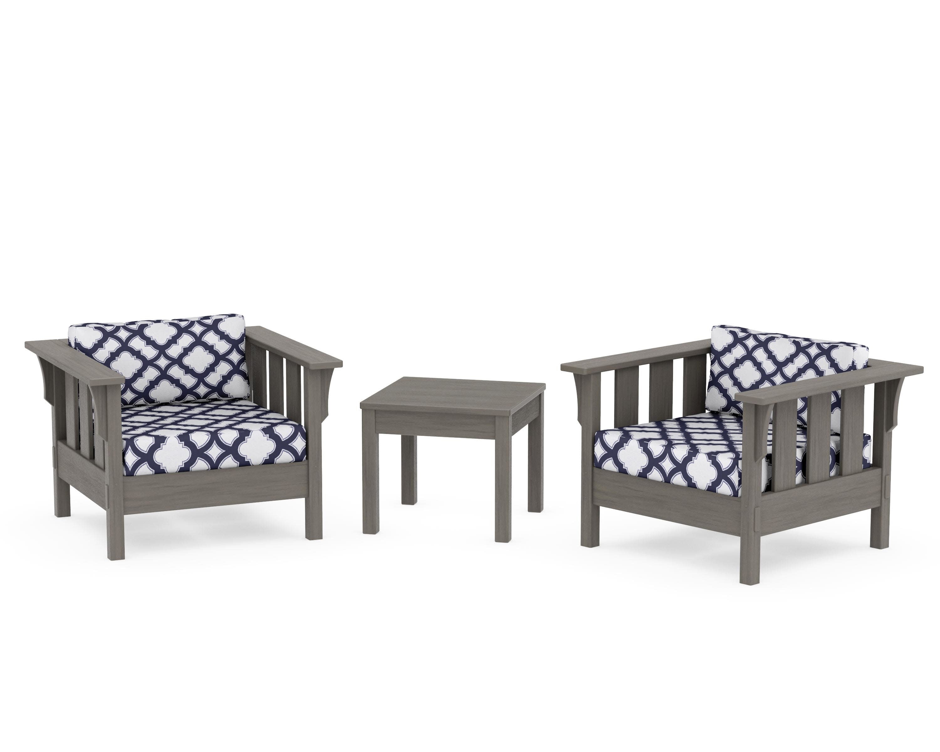 Acadia 3-Piece Deep Seating Set in Driftwood / Trellis Navy