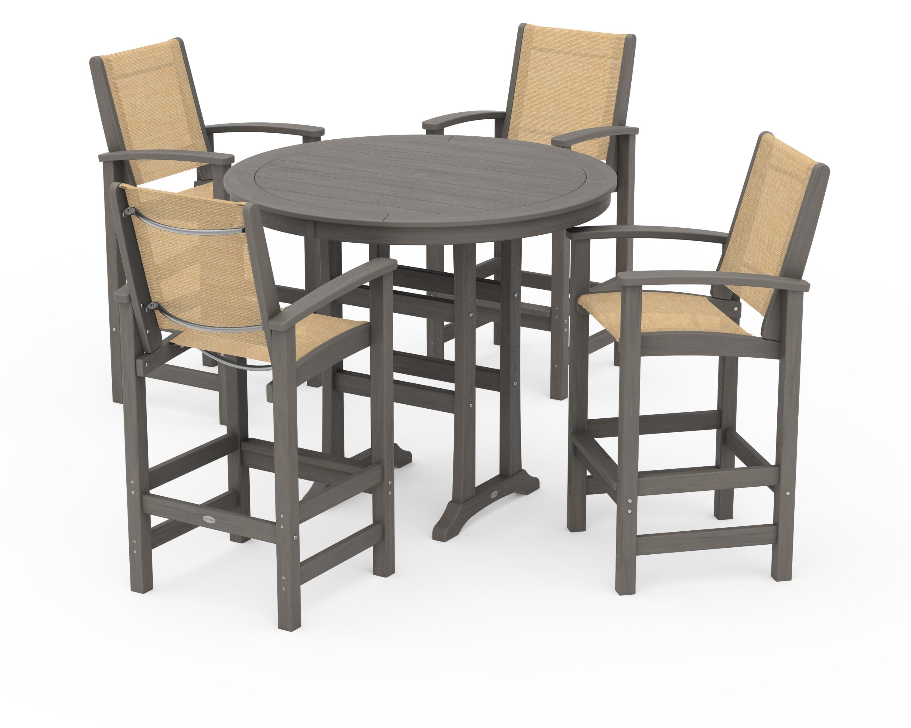 Coastal 5-Piece Nautical Trestle Bar Set in Driftwood / Dupioni Apricot Sling
